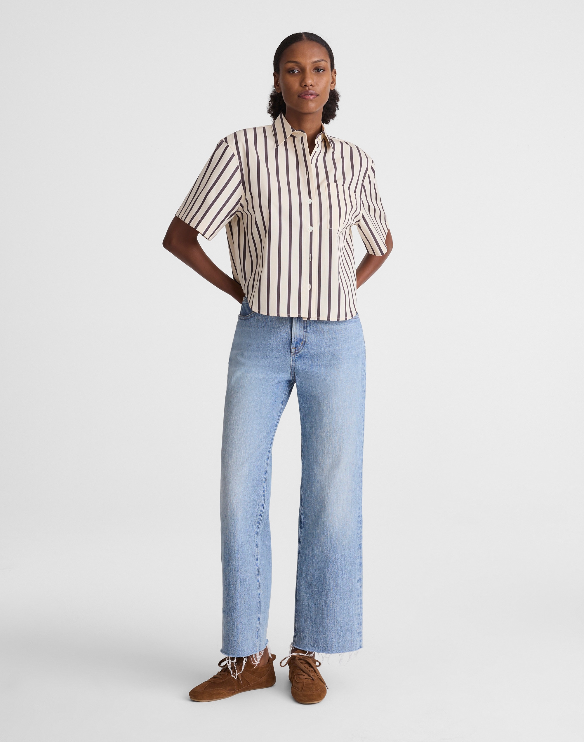 Straight-Hem Short-Sleeve Shirt in Poplin