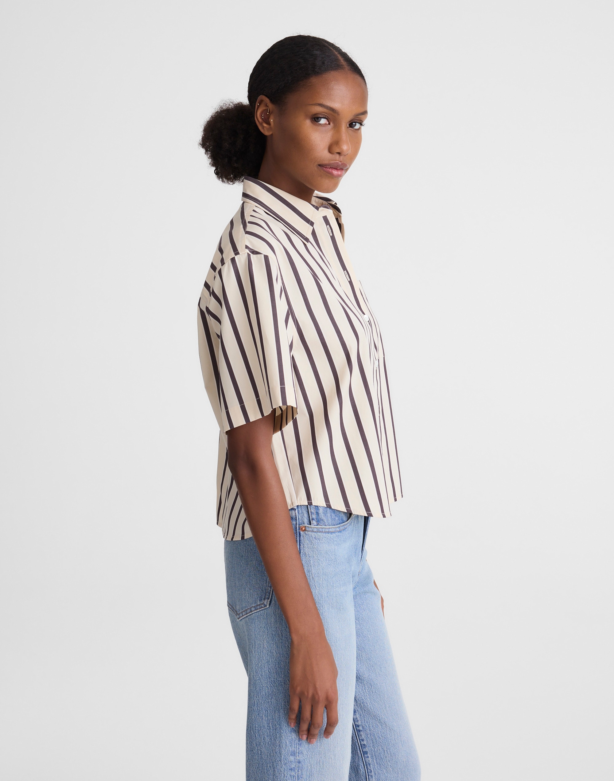 Straight-Hem Short-Sleeve Shirt in Poplin