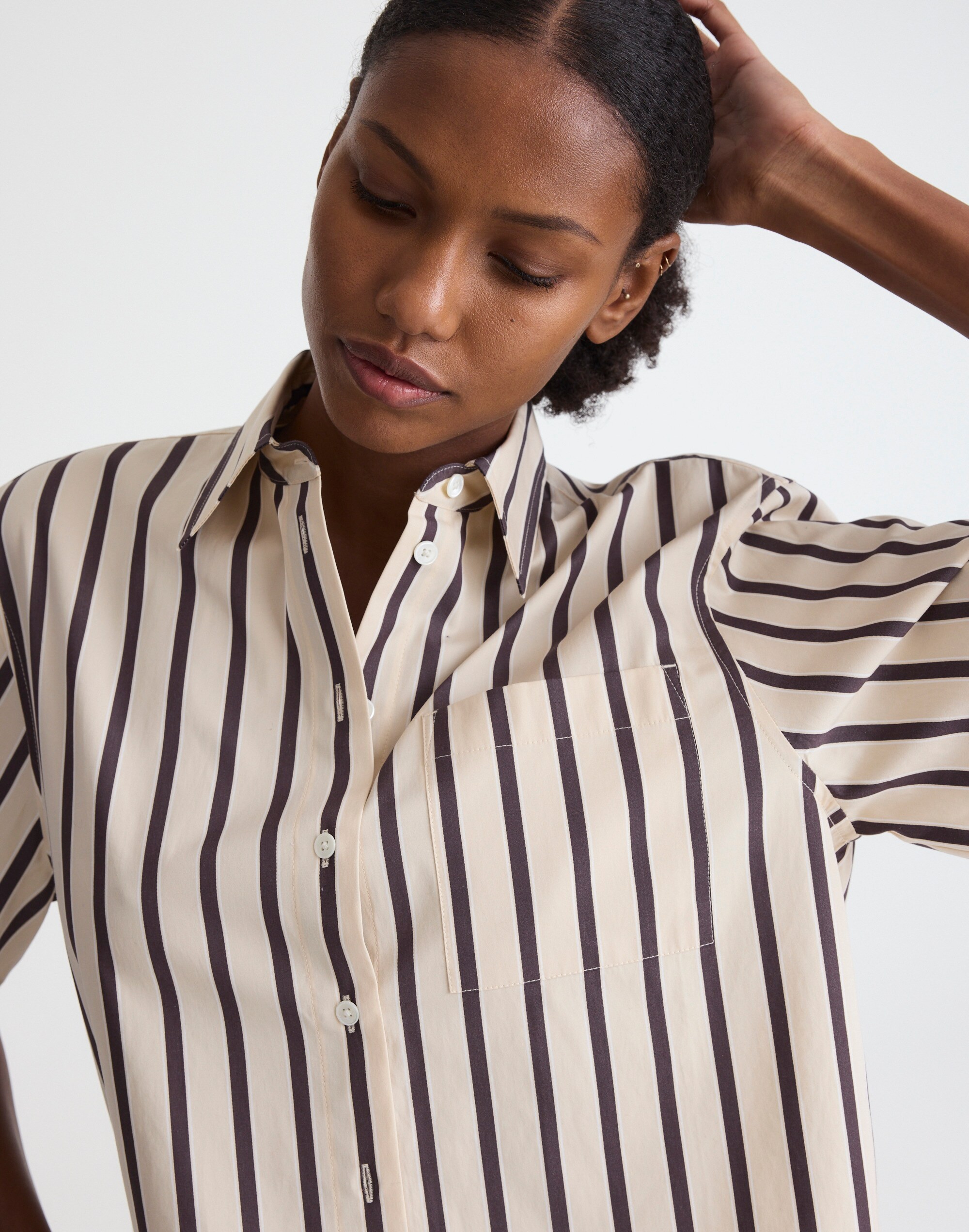 Straight-Hem Short-Sleeve Shirt in Poplin