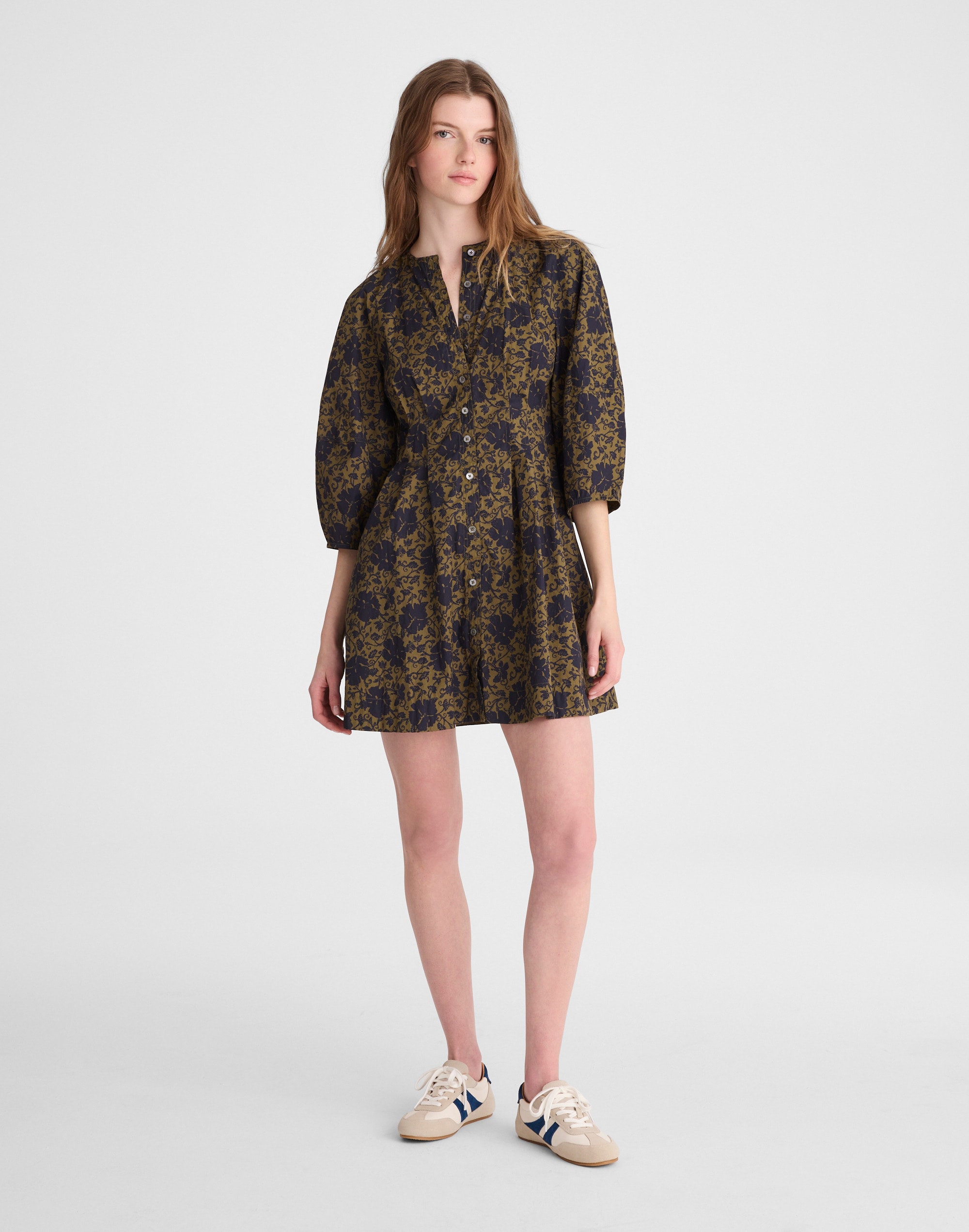 Sculptural-Sleeve Pleated Mini Dress