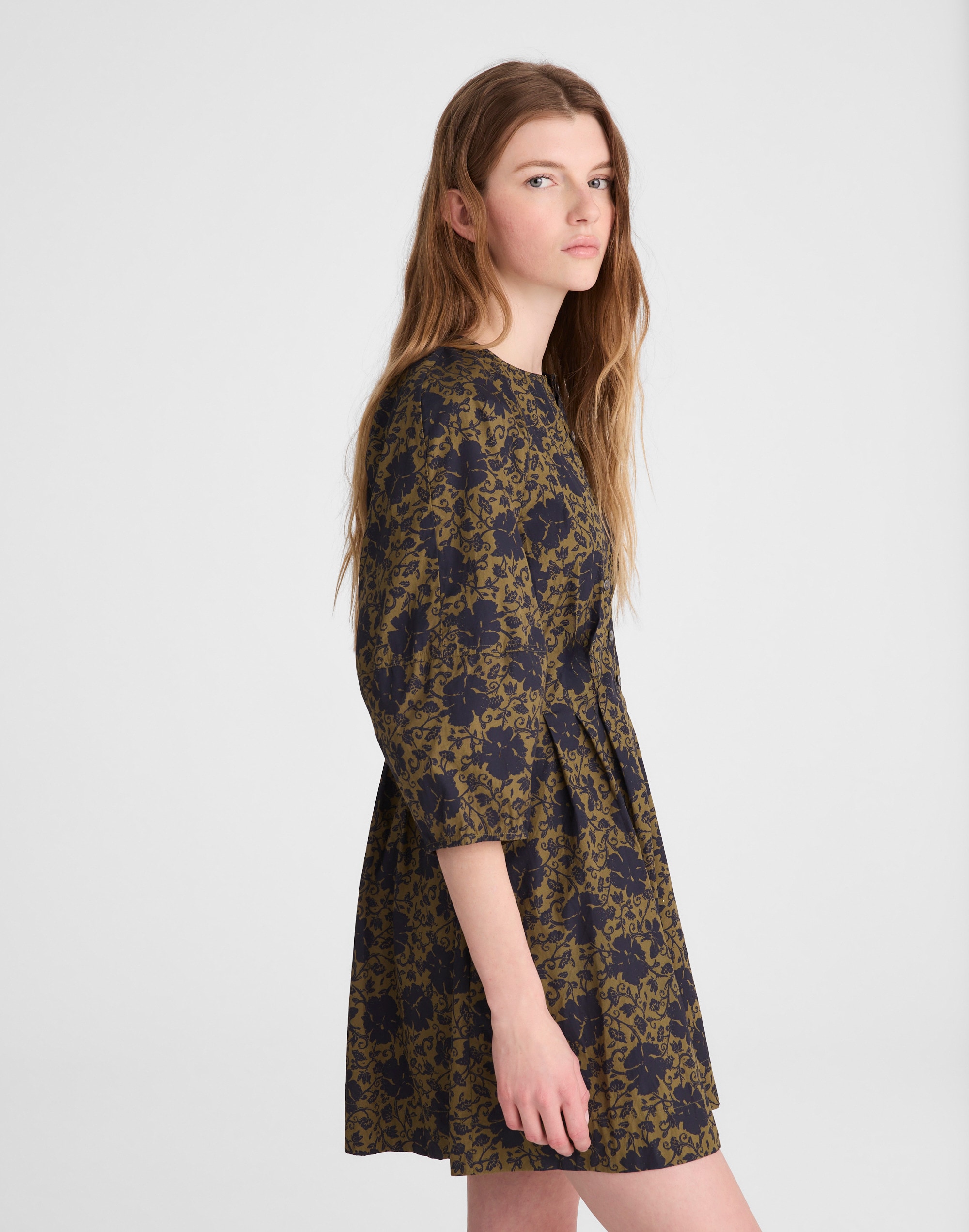 Sculptural-Sleeve Pleated Mini Dress