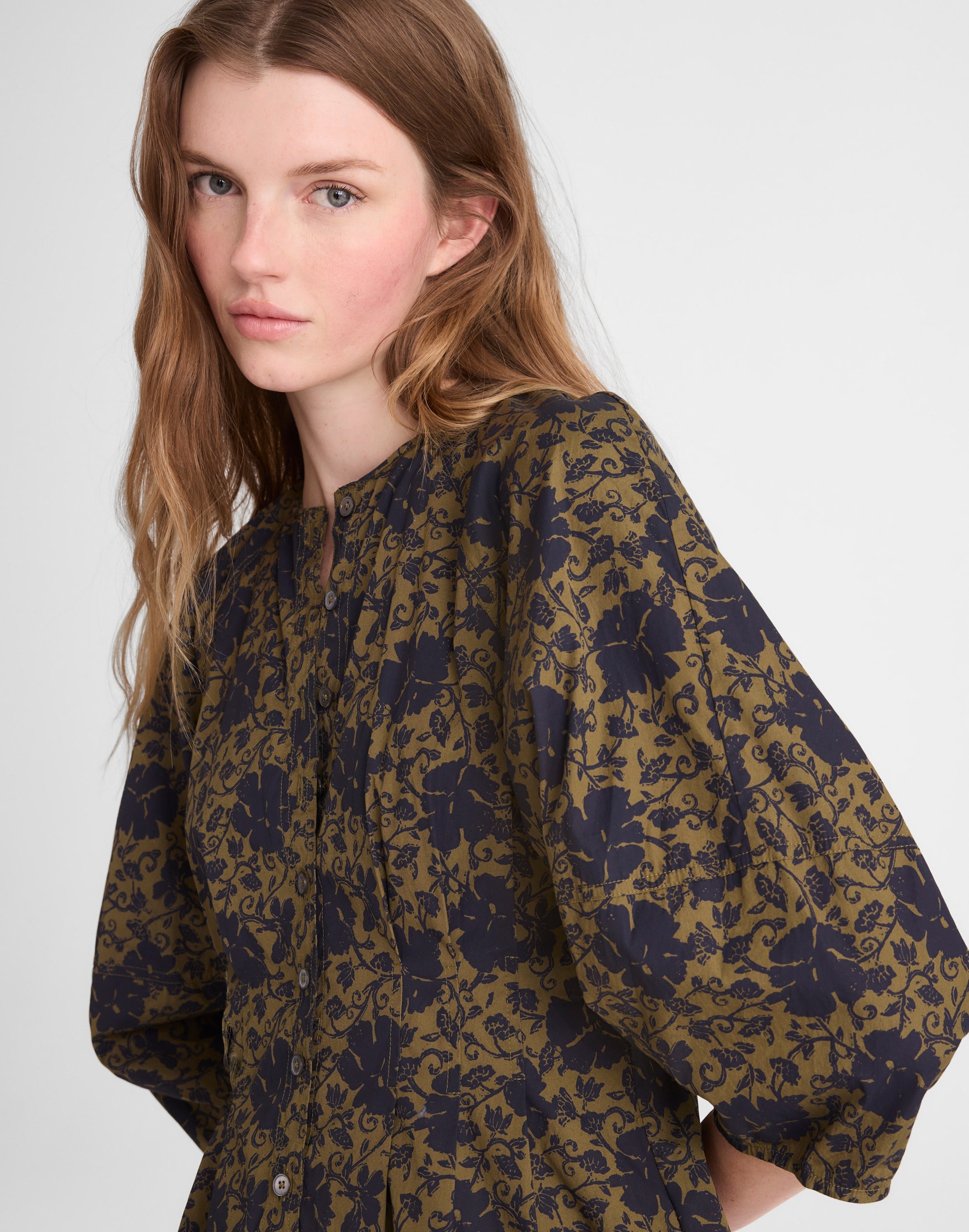 Sculptural-Sleeve Pleated Mini Dress