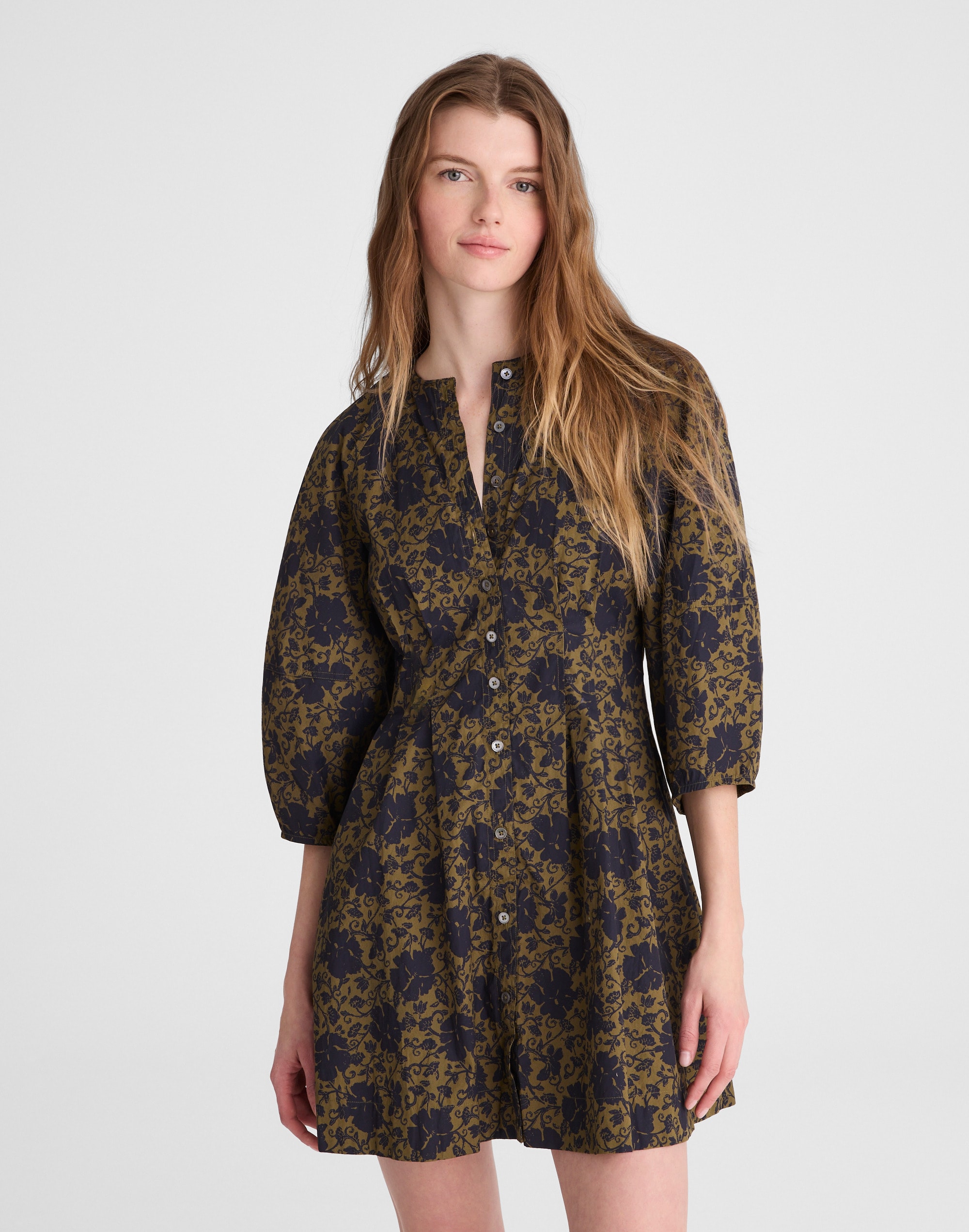 Sculptural-Sleeve Pleated Mini Dress