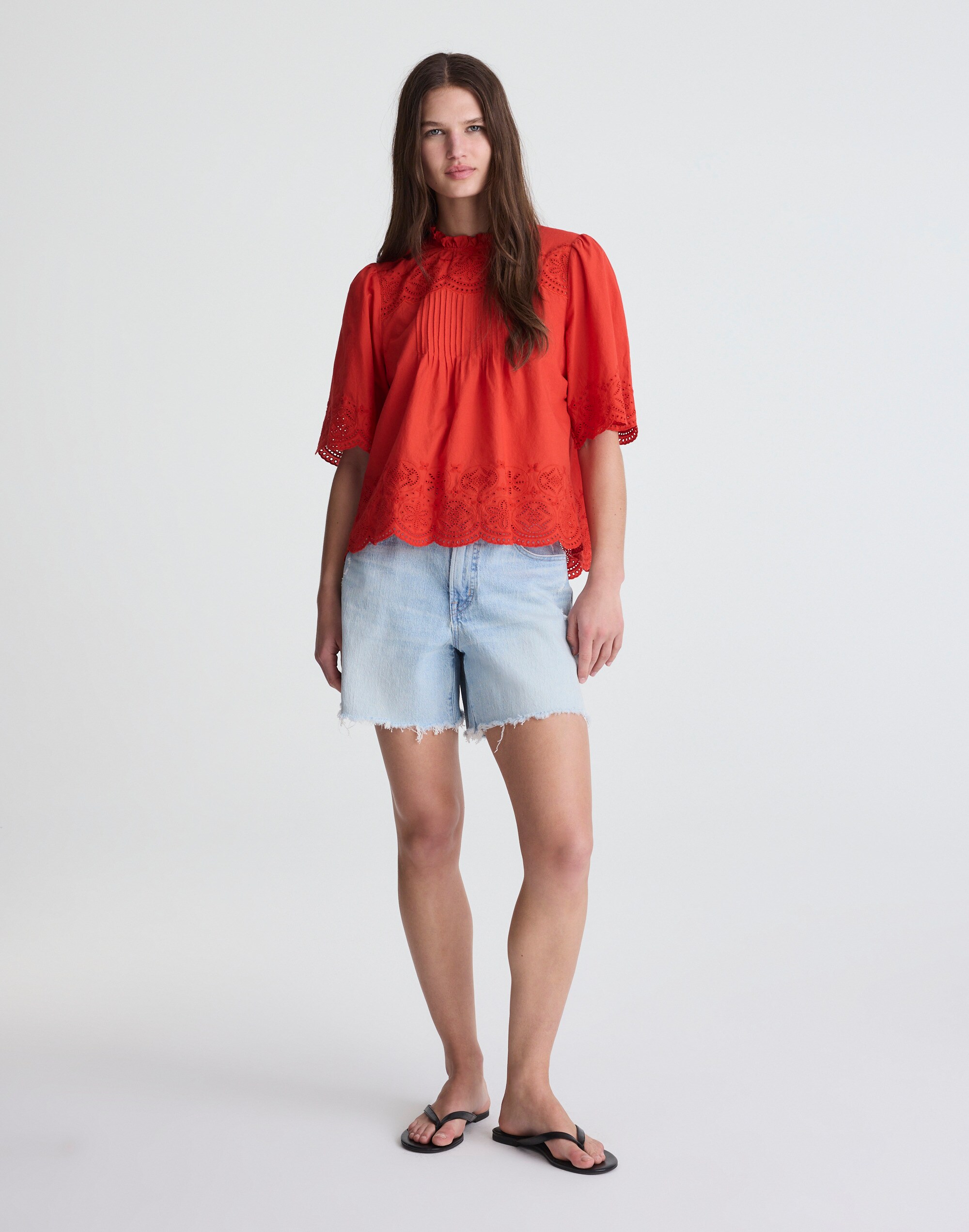 Embroidered Pintuck High-Neck Top Alternate Image 1