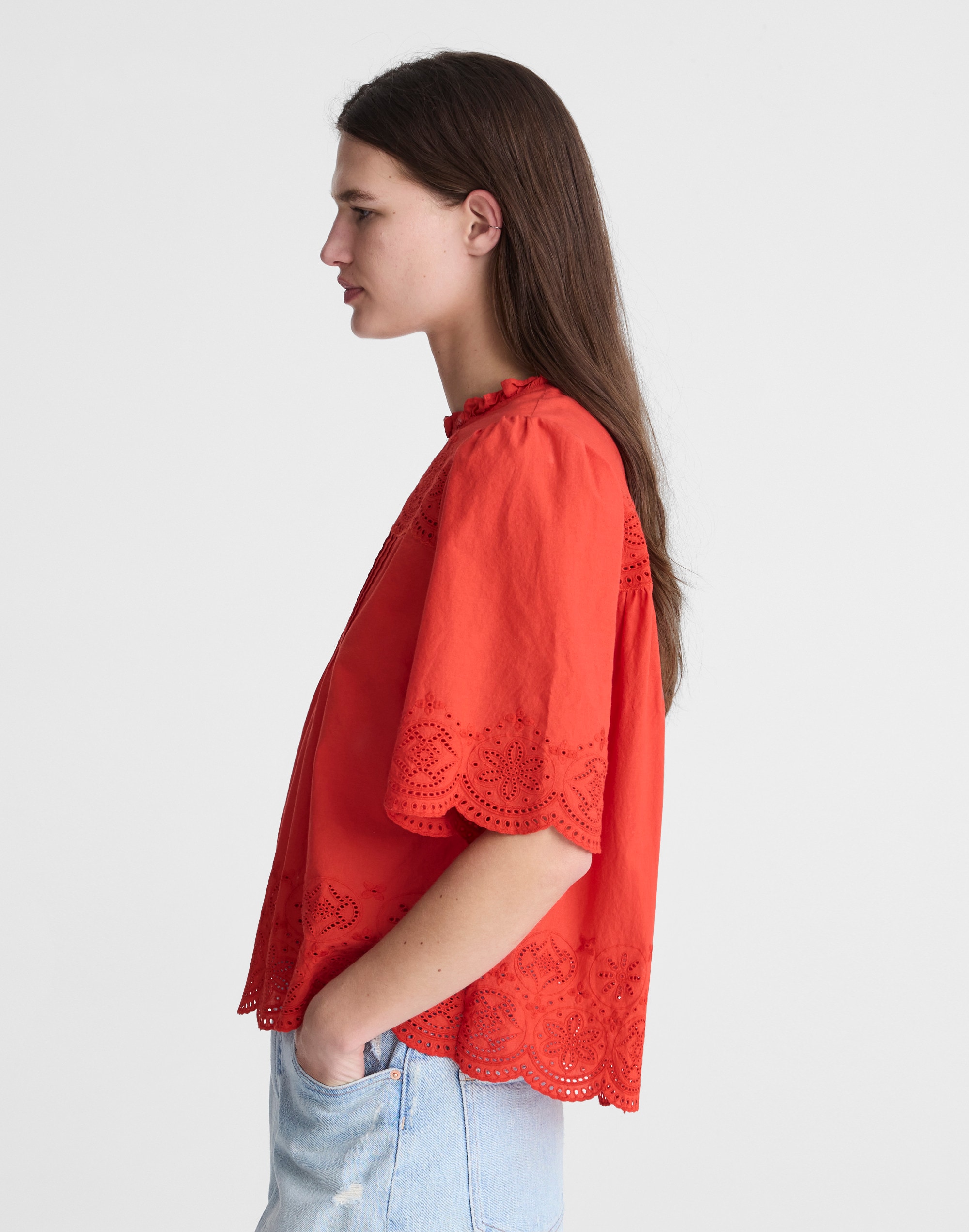 Embroidered Pintuck High-Neck Top Alternate Image 3