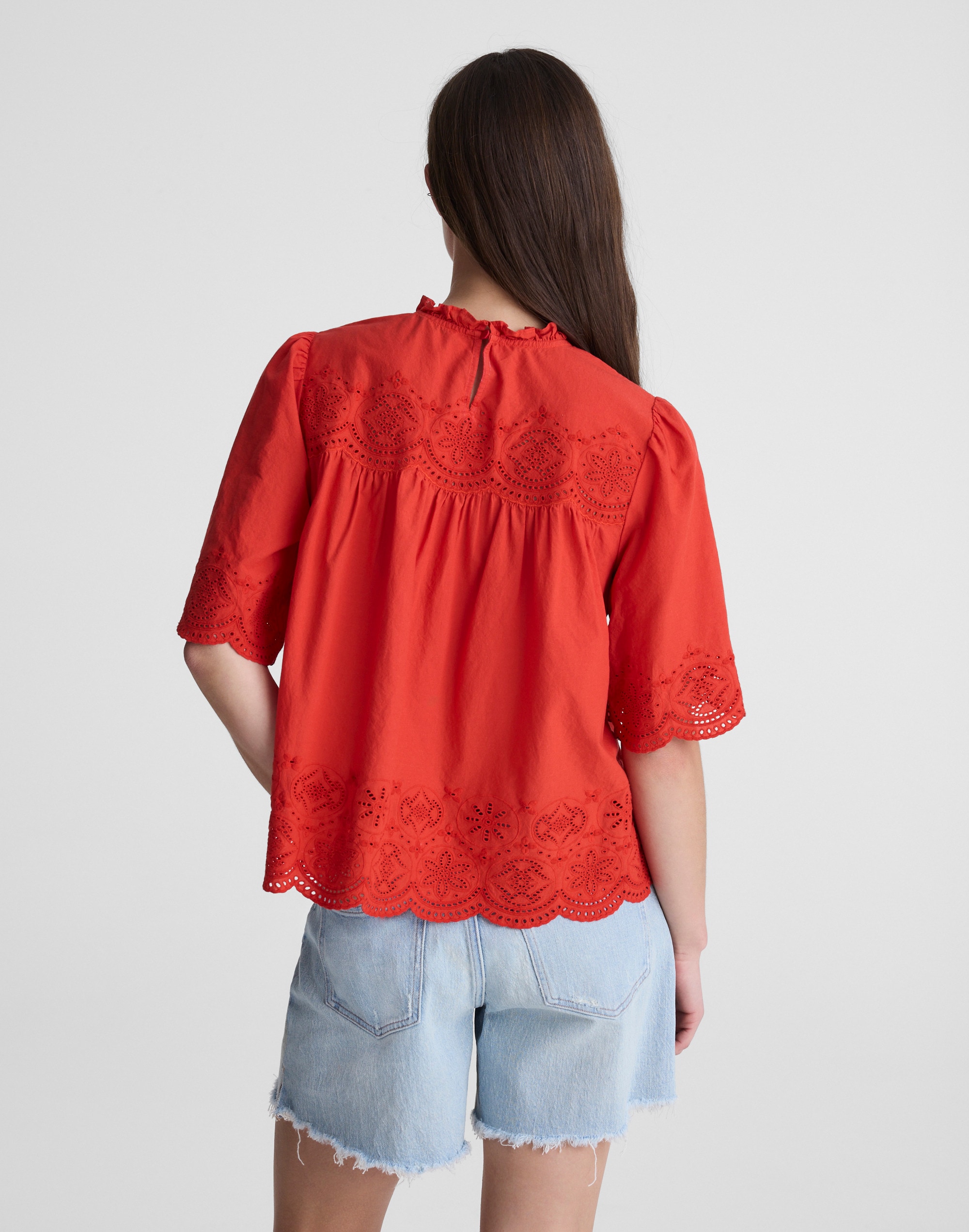 Embroidered Pintuck High-Neck Top Alternate Image 4