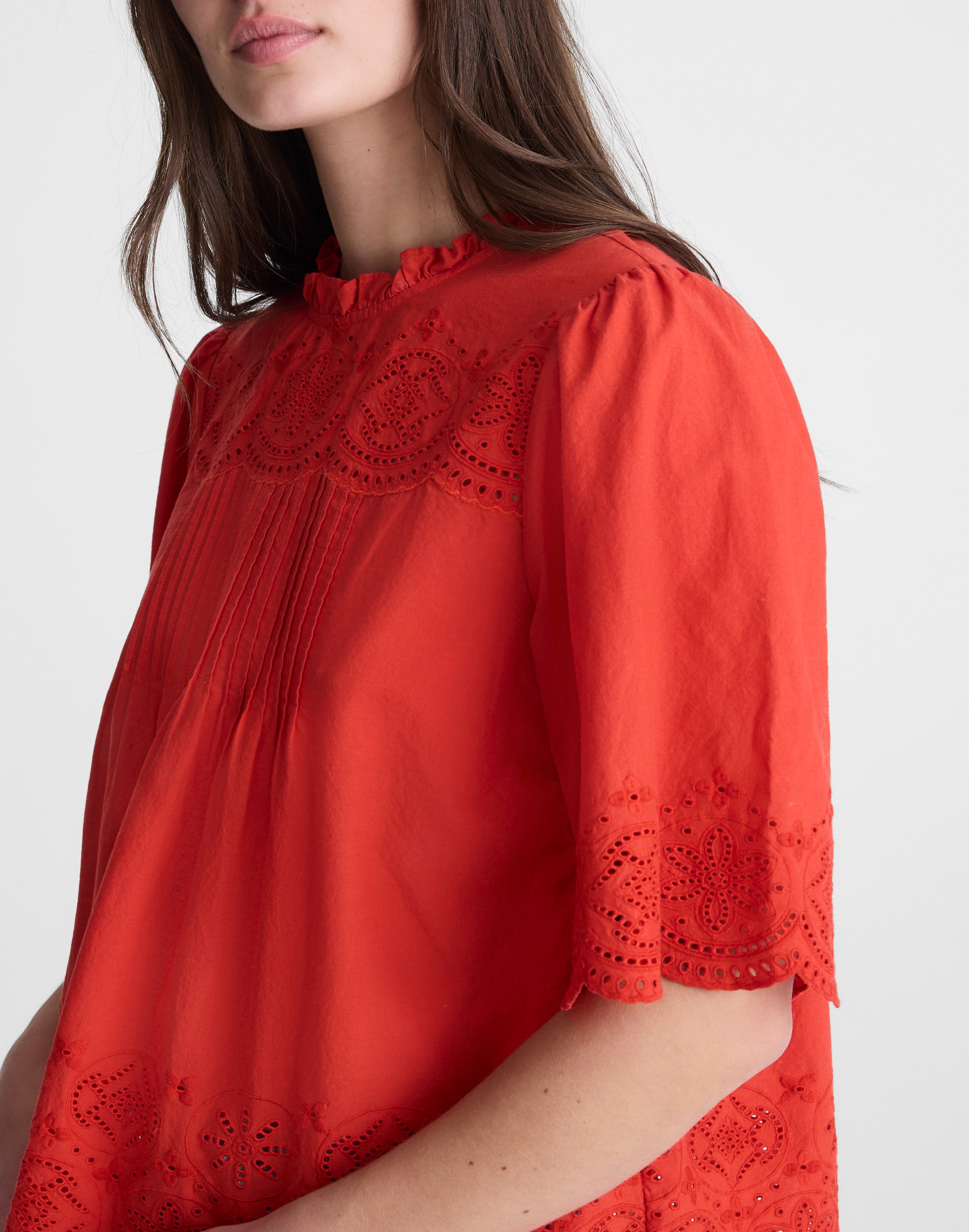 Embroidered Pintuck High-Neck Top Alternate Image 5