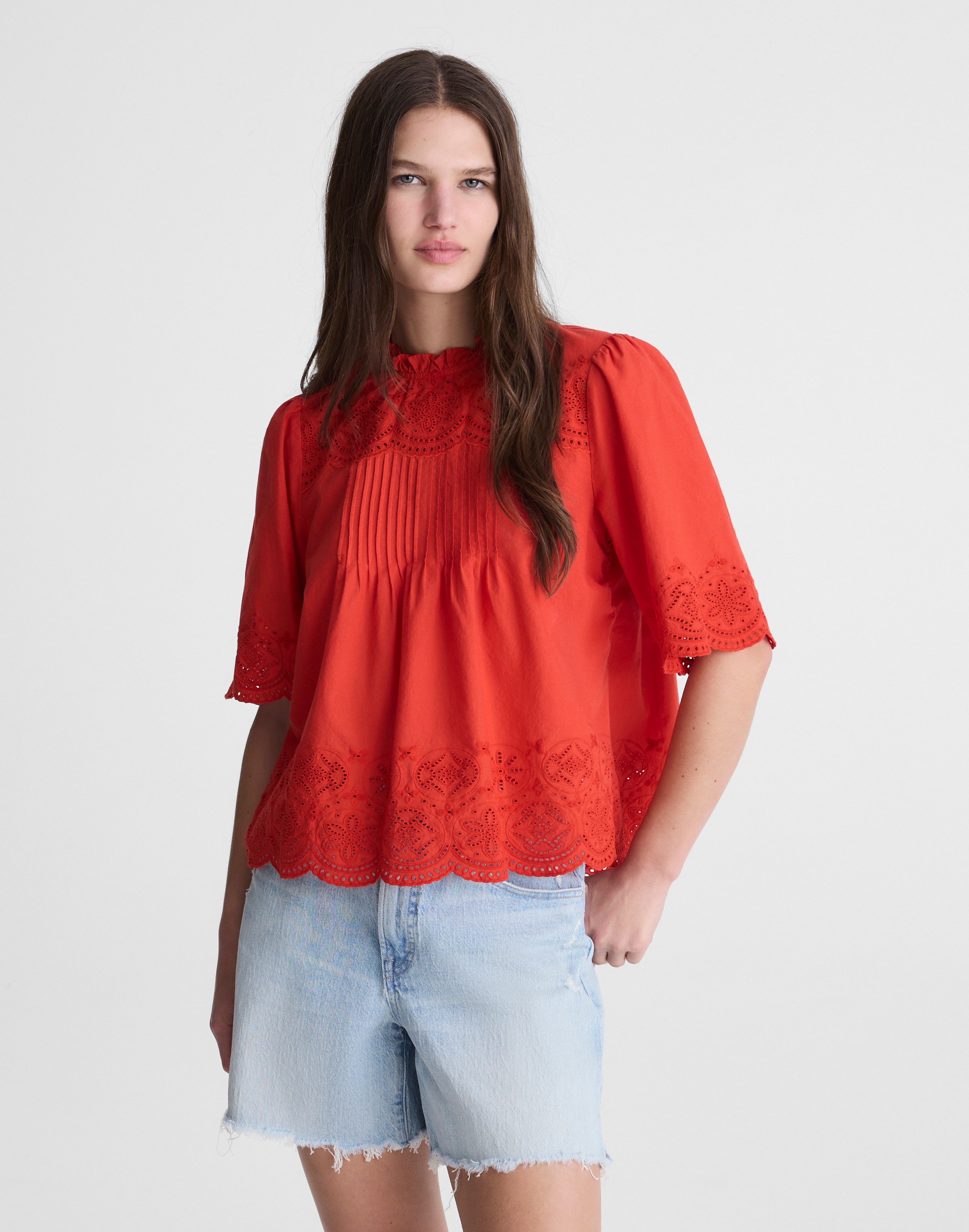 Embroidered Pintuck High-Neck Top from Madewell - $110