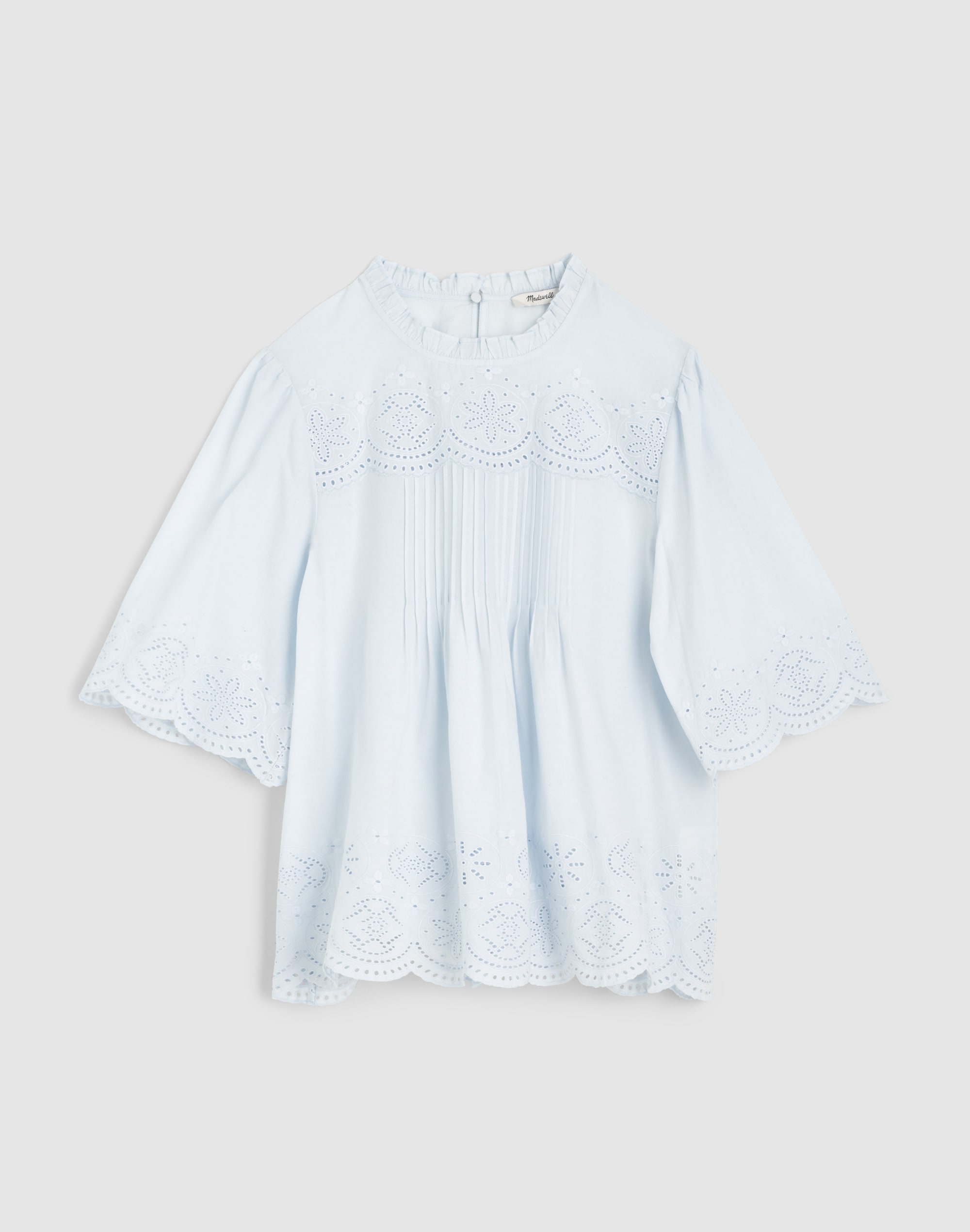 Embroidered Pintuck High-Neck Top