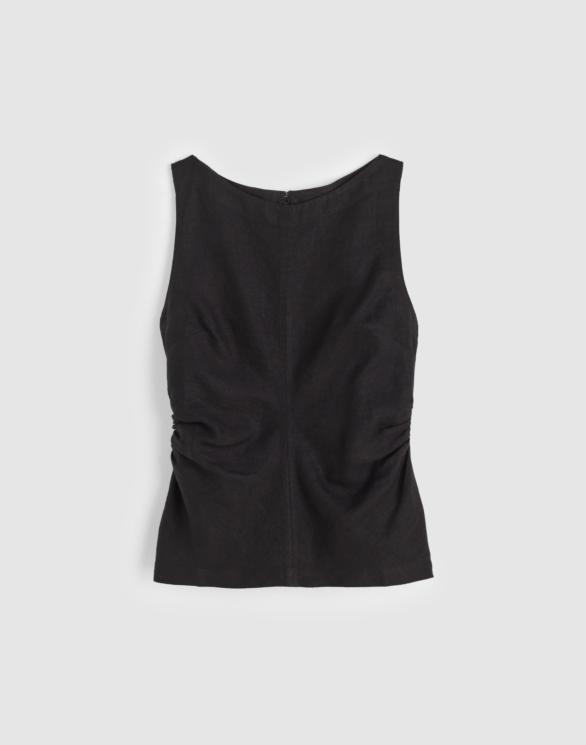 Cinched Boatneck Sleeveless Top in 100% Linen