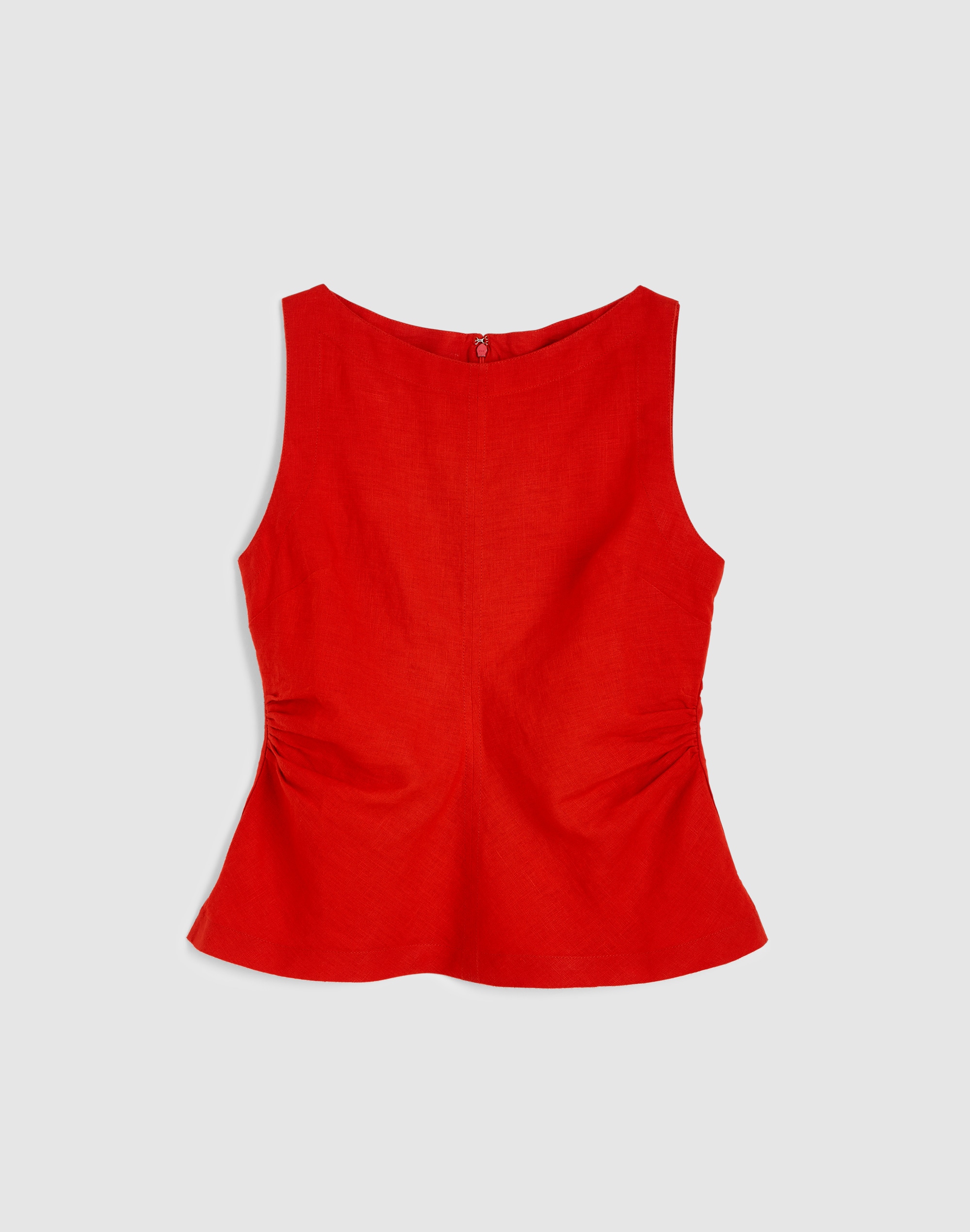 Cinched Boatneck Sleeveless Top in 100% Linen