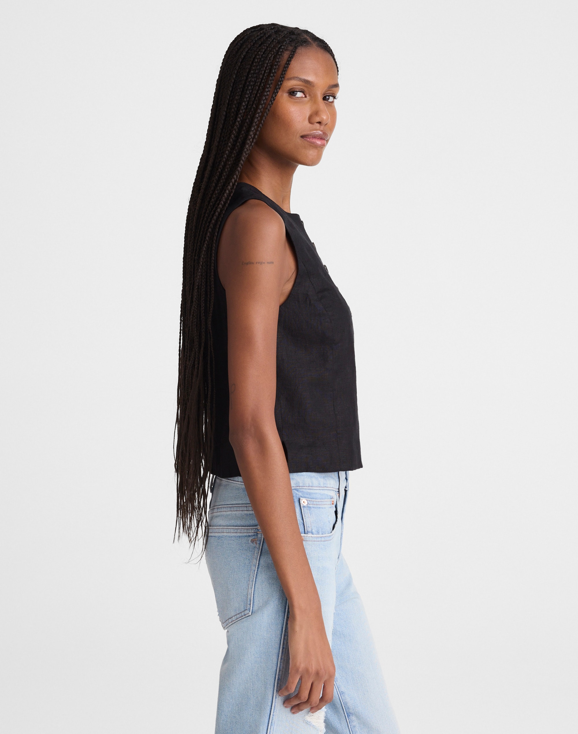 Button-Front Shell Top in 100% Linen