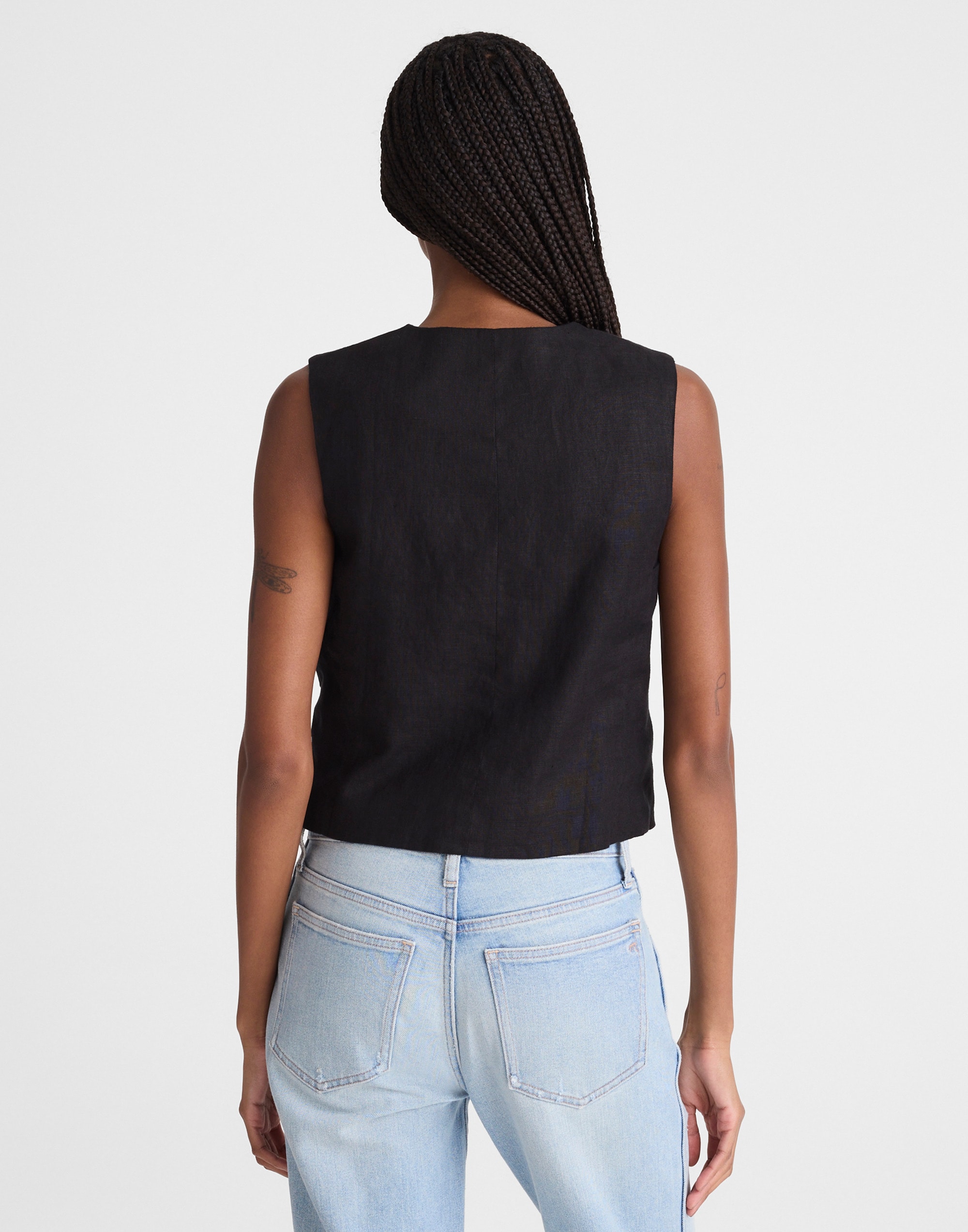 Button-Front Shell Top in 100% Linen