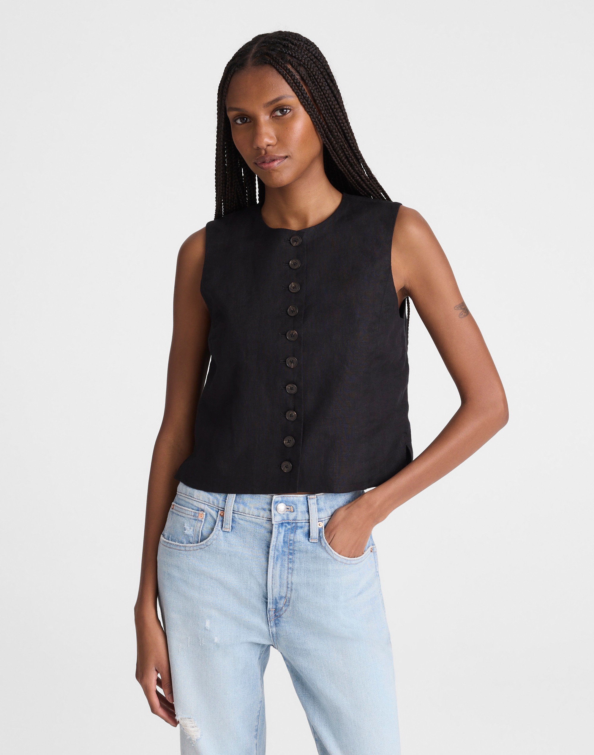 Madewell Button-front Shell Top In Black