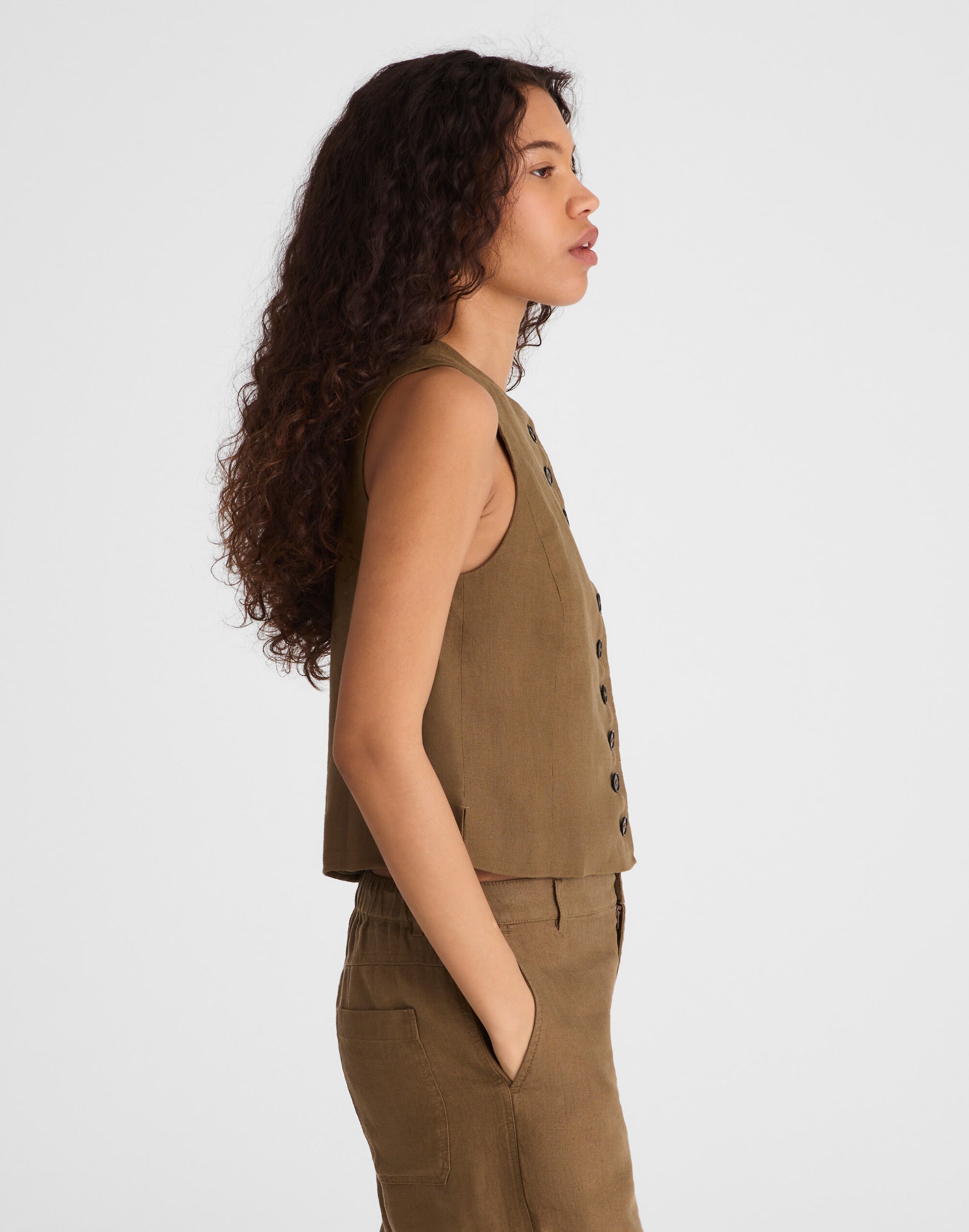 Button-Front Shell Top in 100% Linen