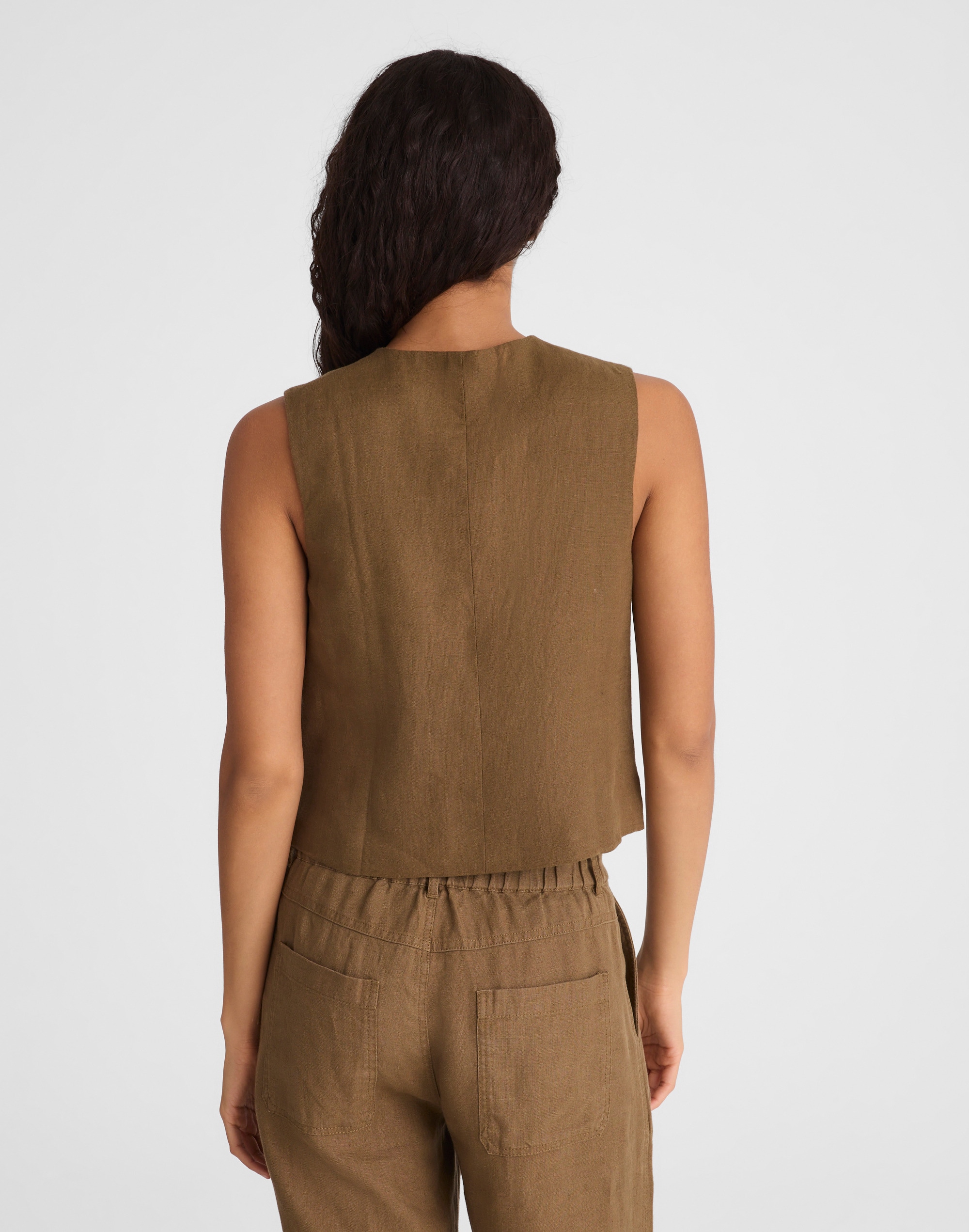 Button-Front Shell Top in 100% Linen