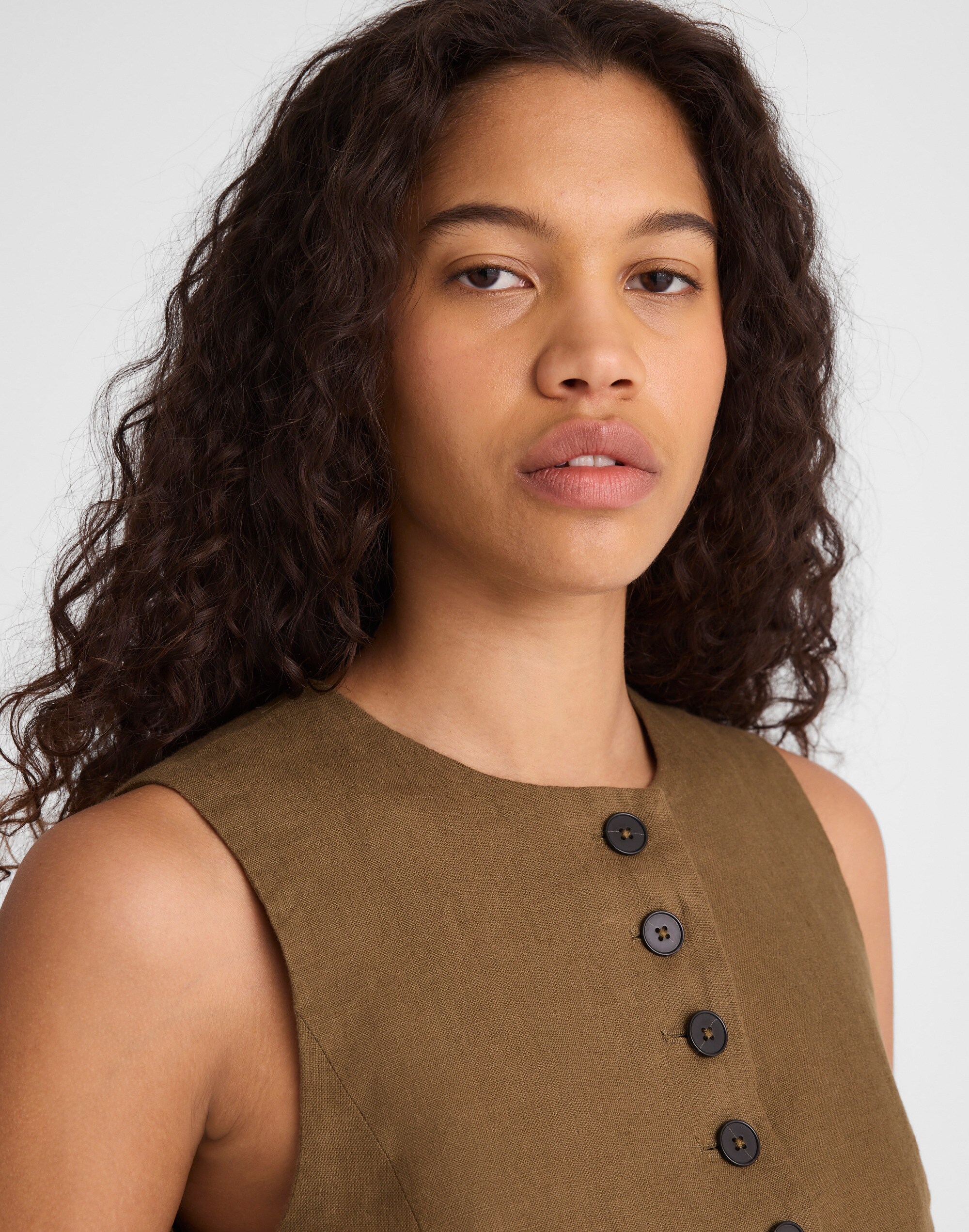 Button-Front Shell Top in 100% Linen