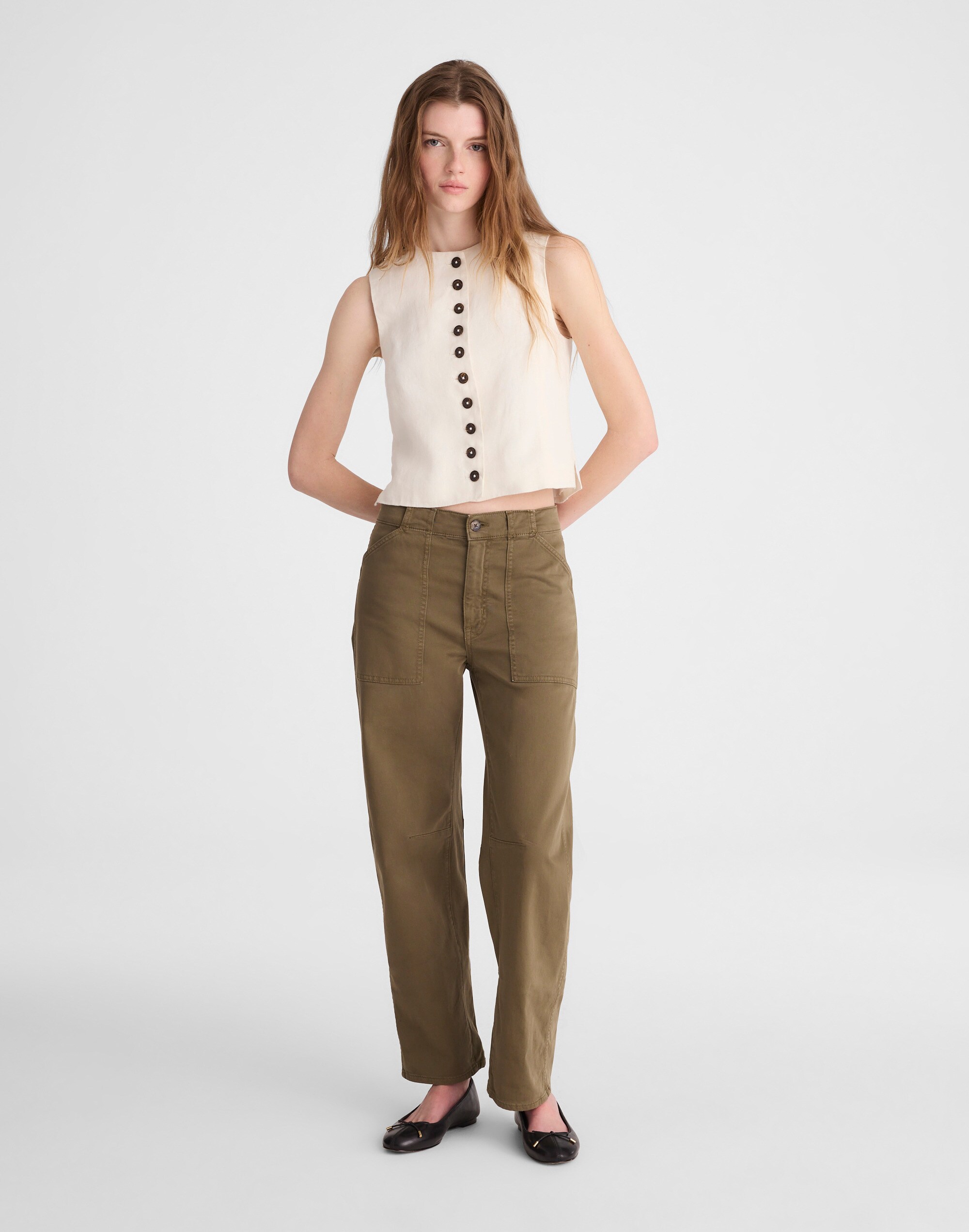 Button-Front Shell Top in 100% Linen