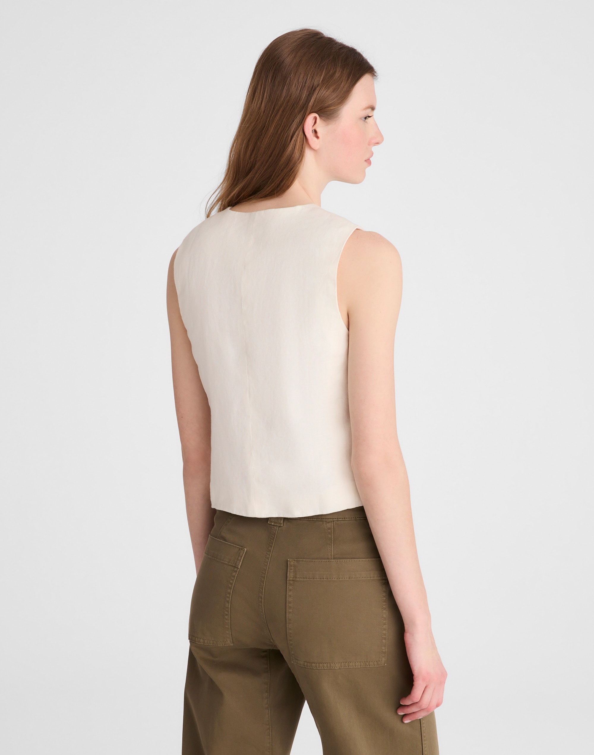 Button-Front Shell Top in 100% Linen
