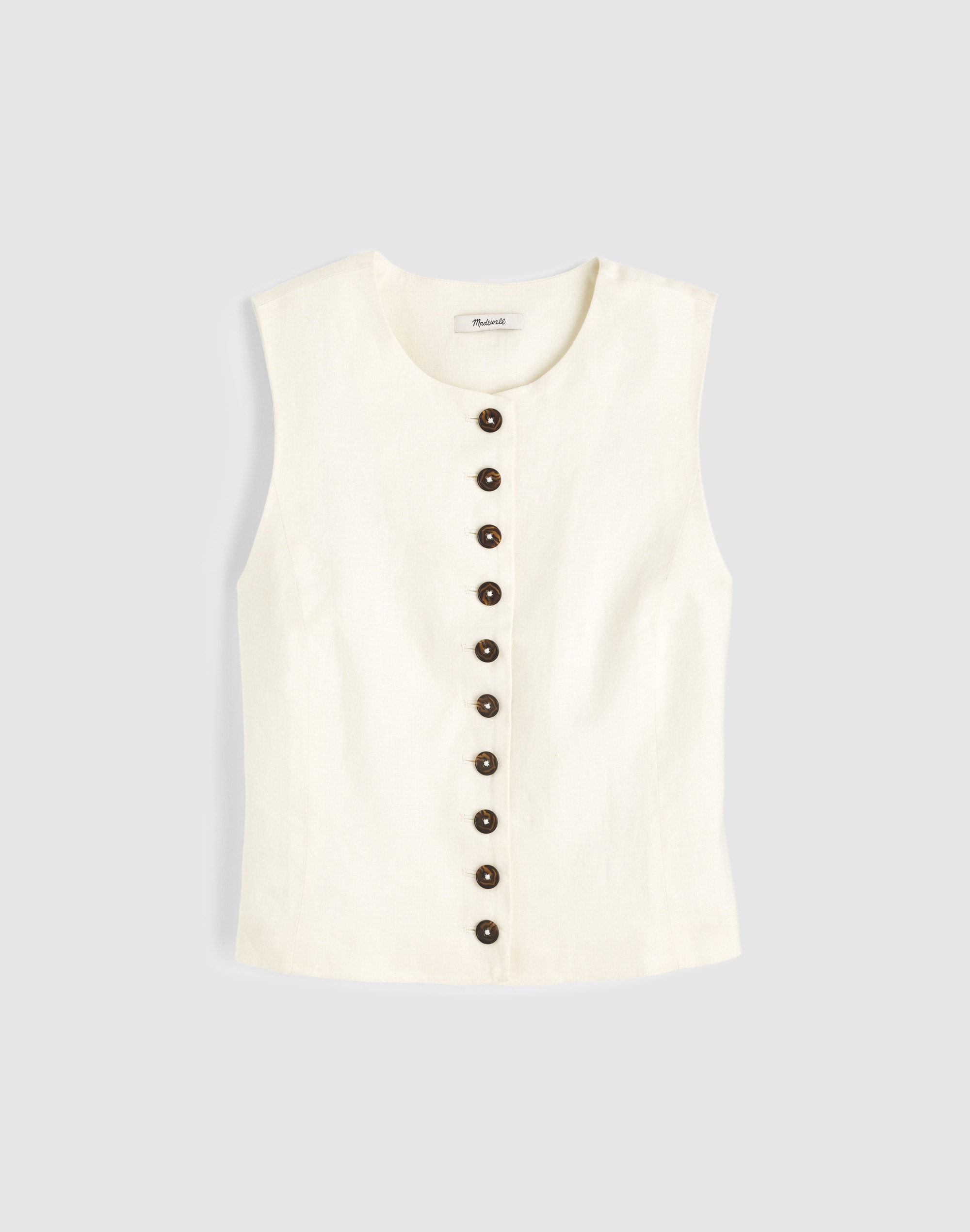 Button-Front Shell Top in 100% Linen
