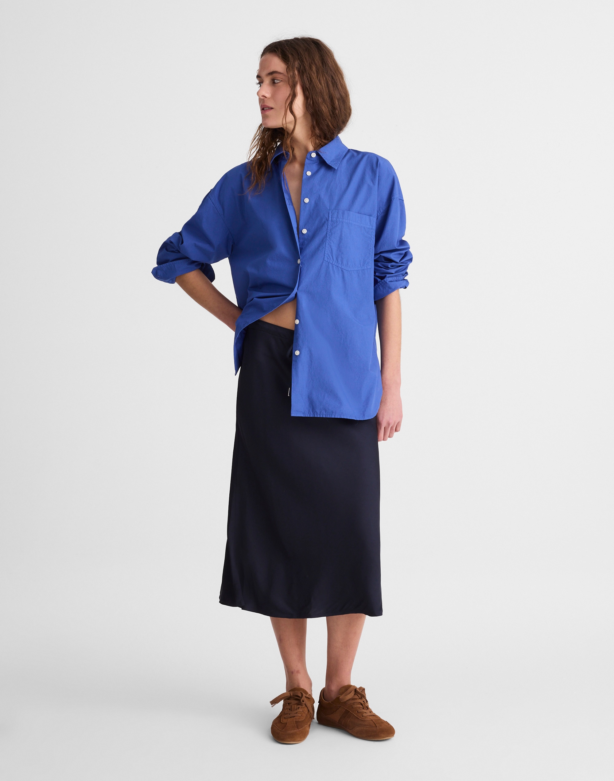 Madewell Drawstring Midi Skirt In Blue