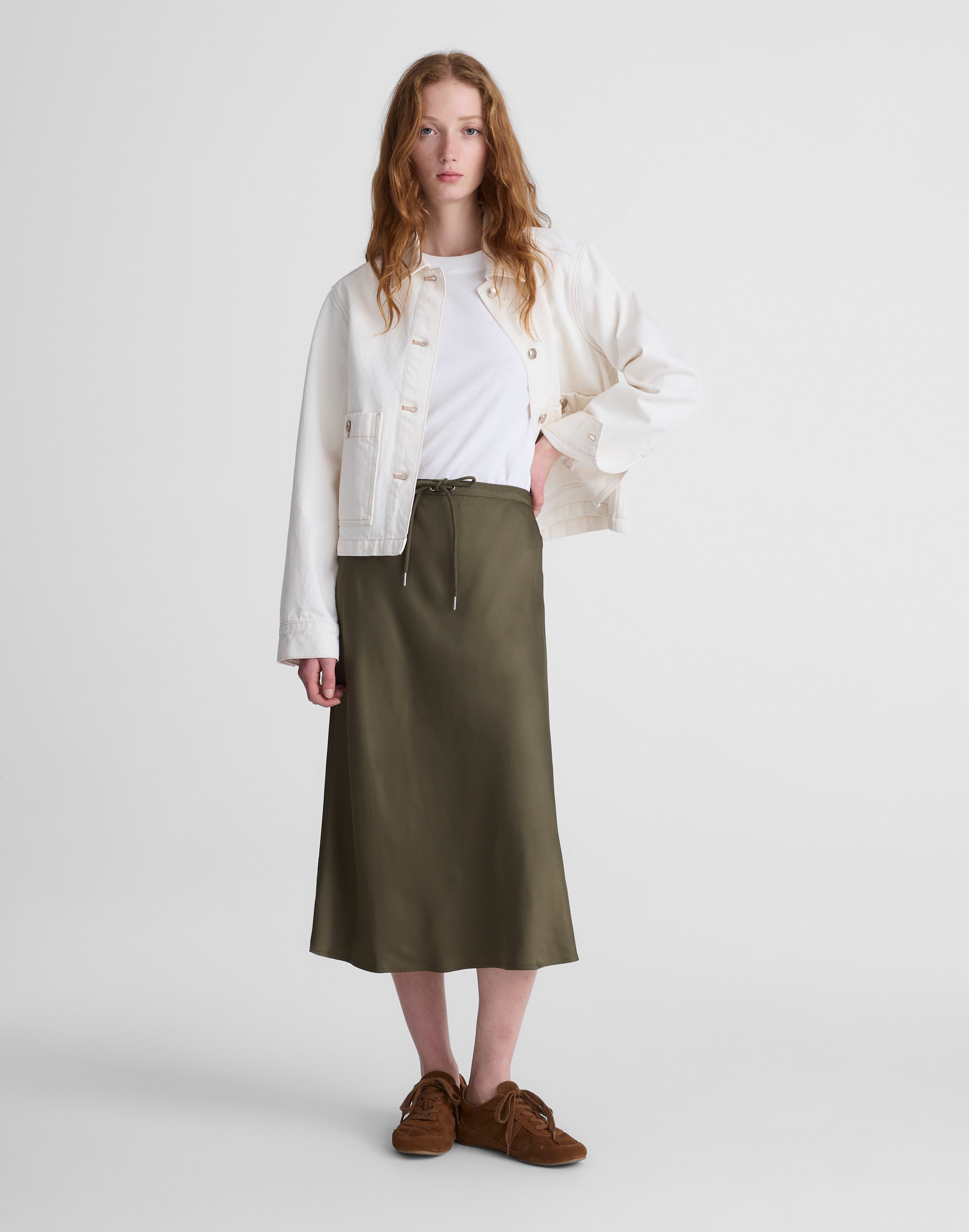 Madewell Drawstring Midi Skirt In Green