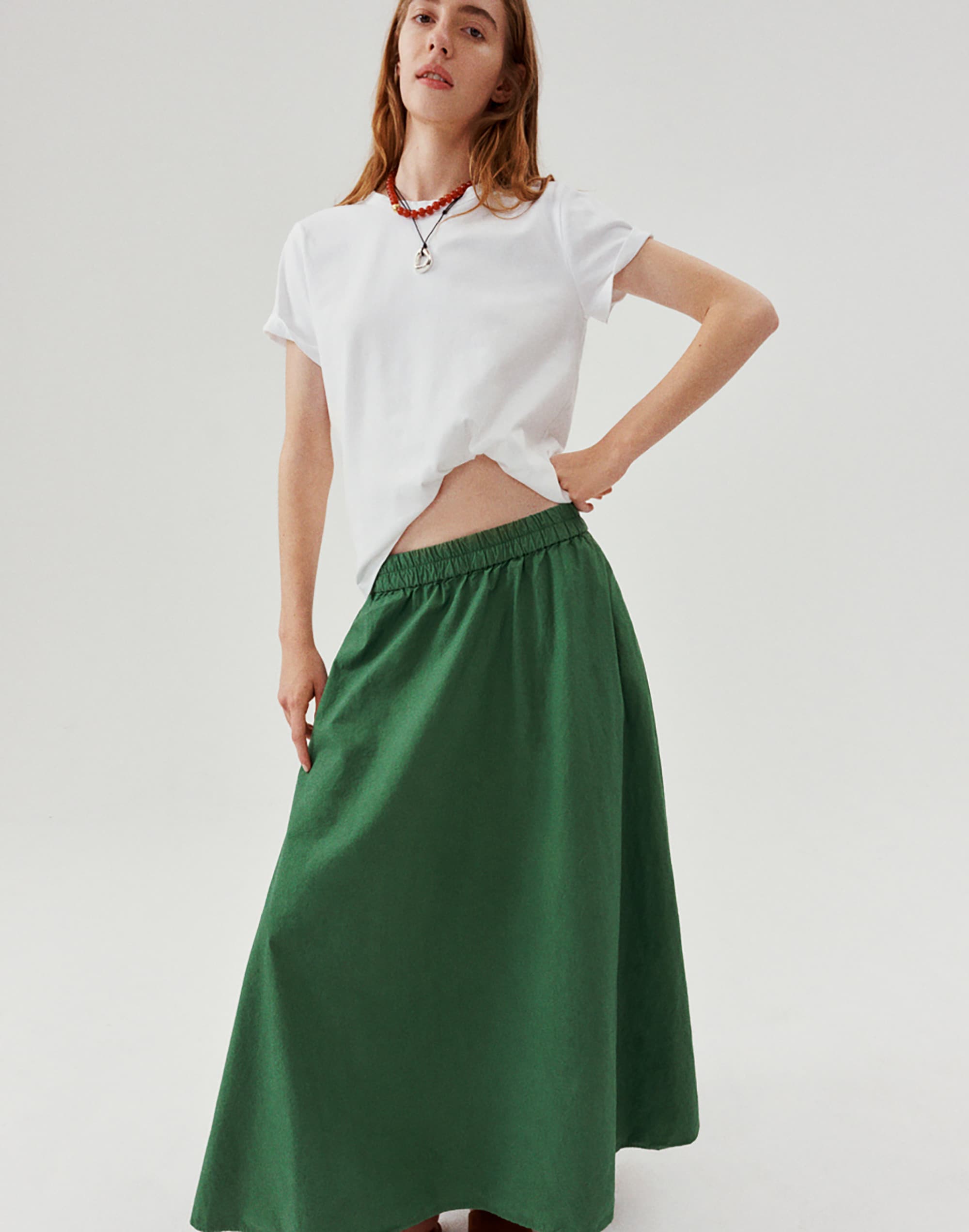 A-Line Midi Skirt in Poplin