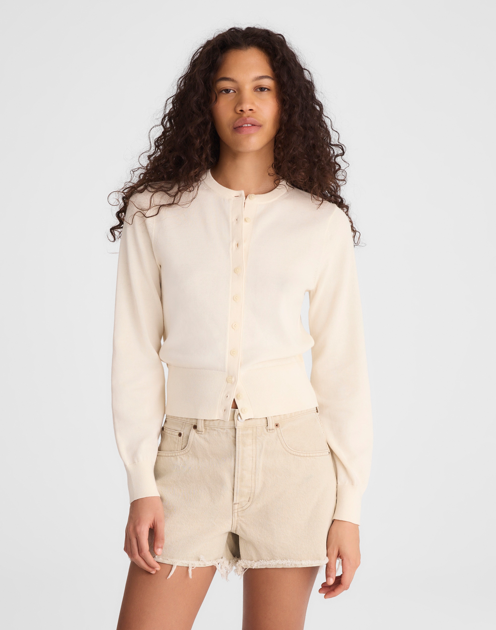 Button-Front Cardigan in 100% Cotton