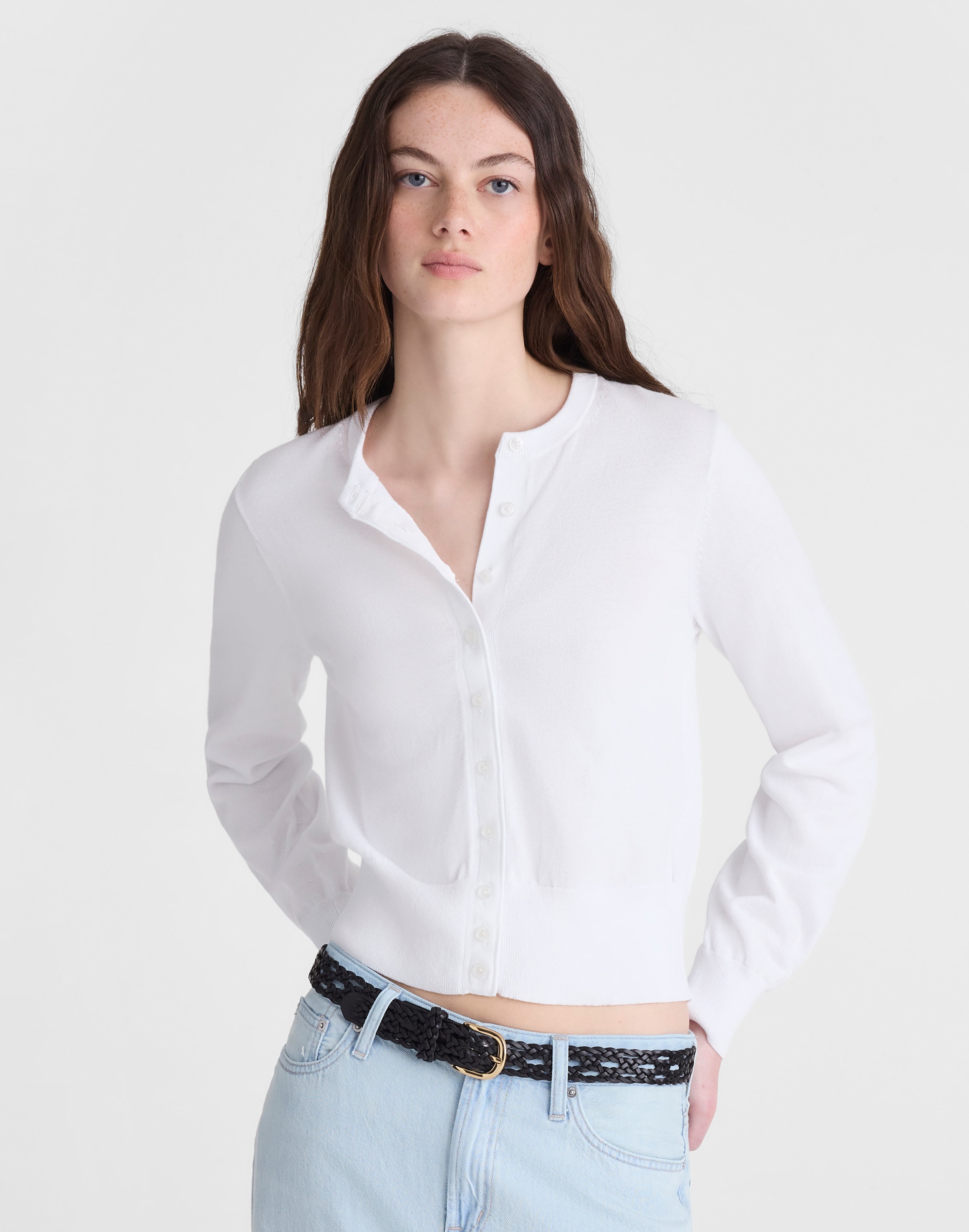 Button-Front Cardigan in 100% Cotton