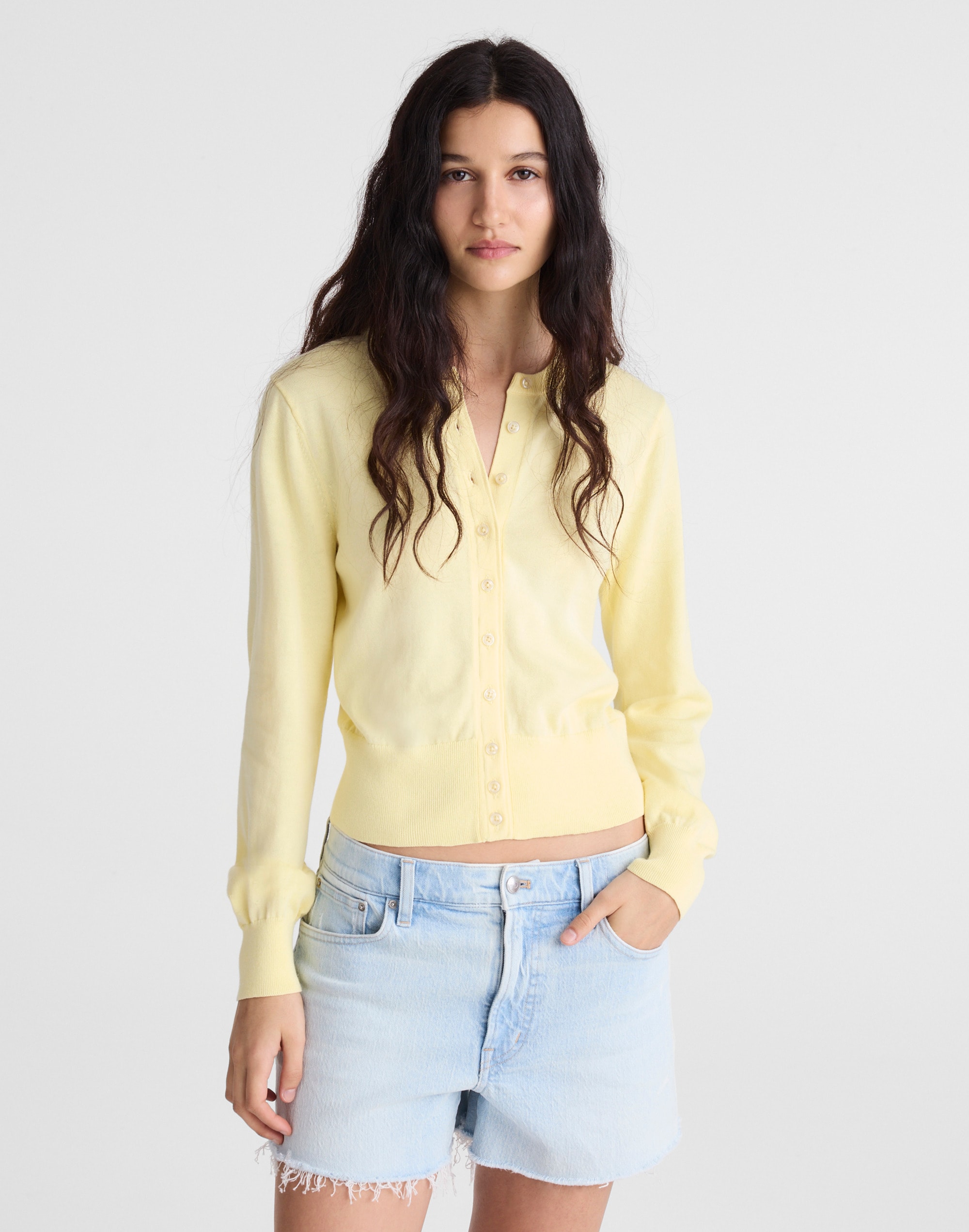 Button-Front Cardigan in 100% Cotton