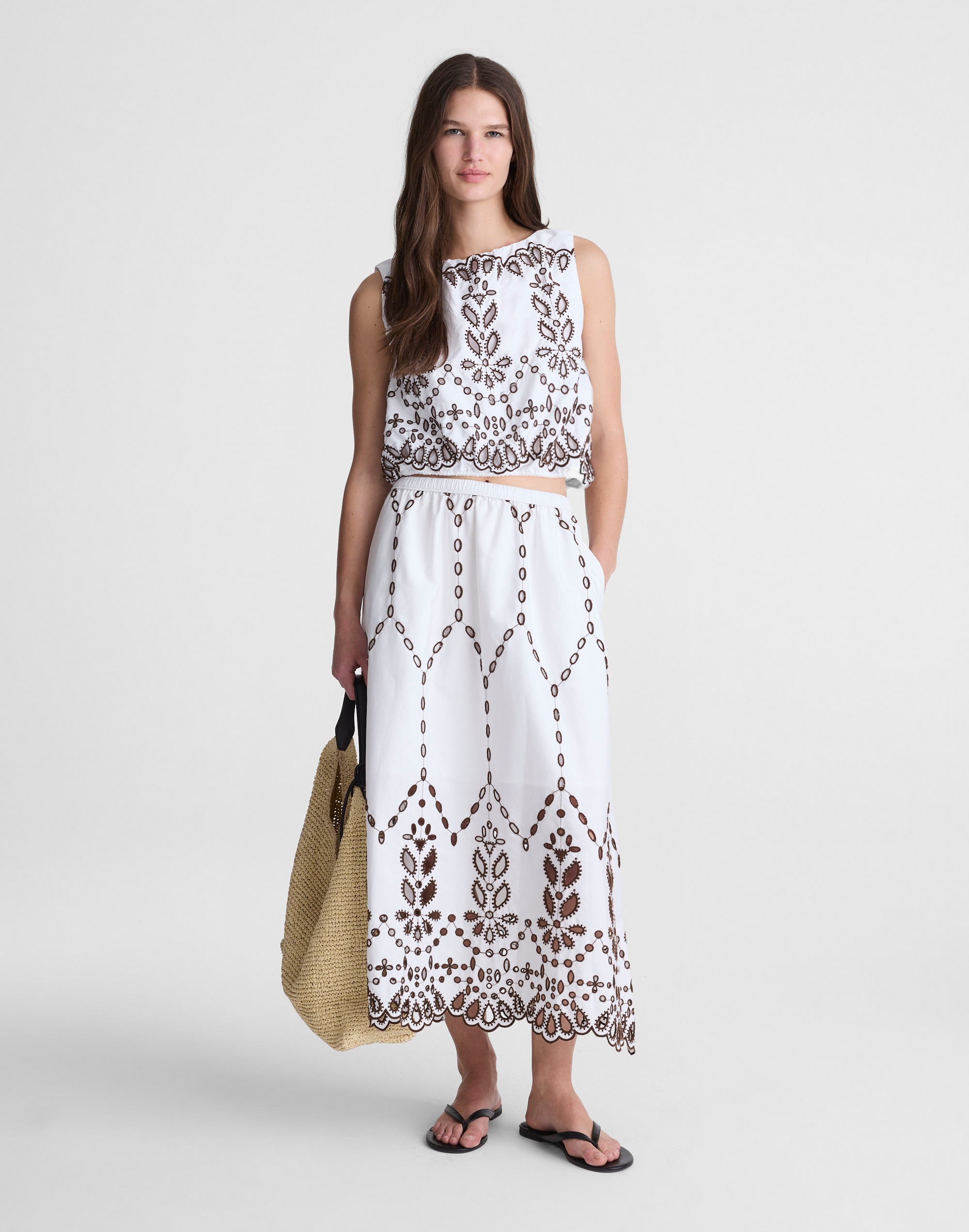 Madewell Embroidered Midi Skirt In Multi