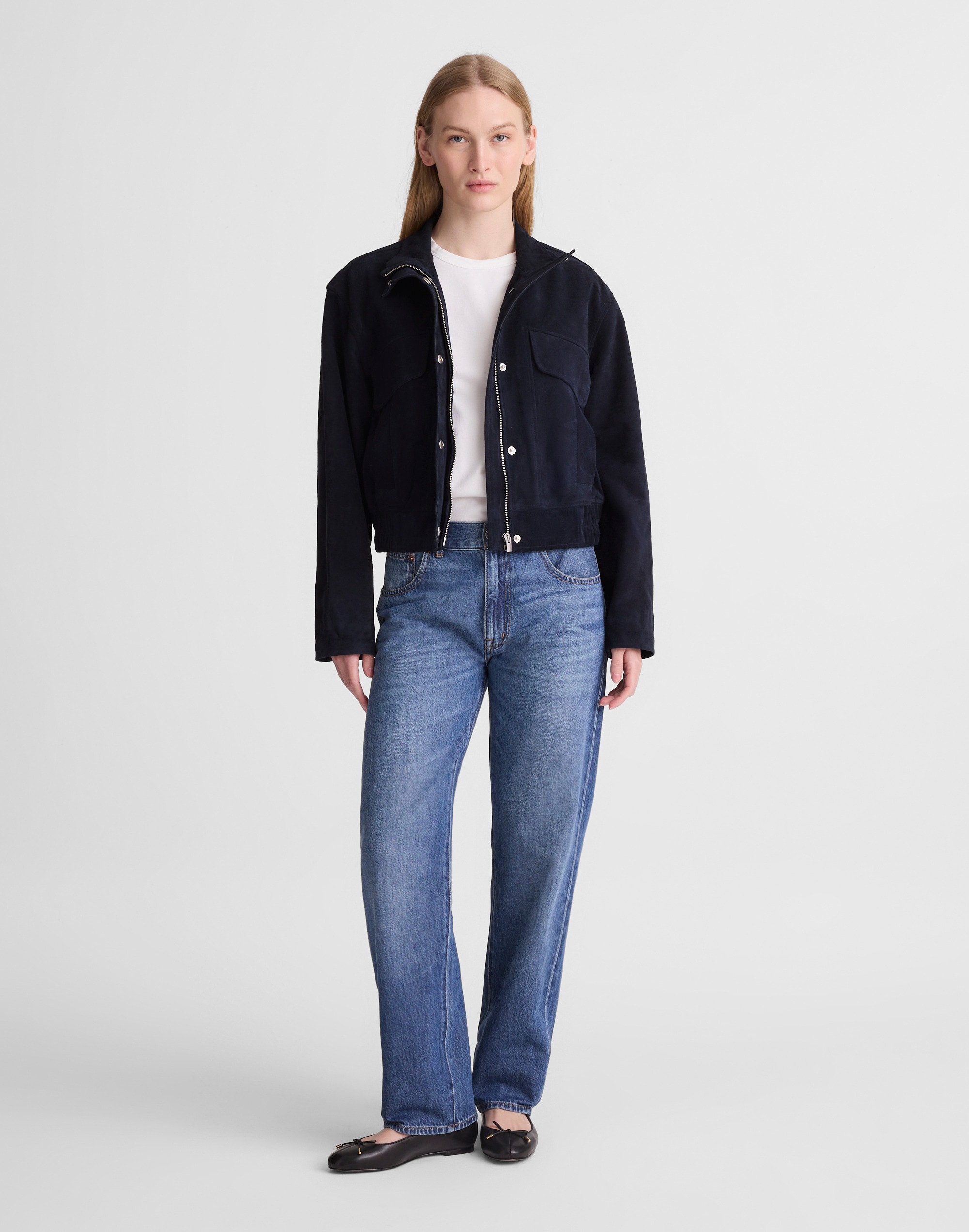 Funnel-Neck Utility Jacket in Suede