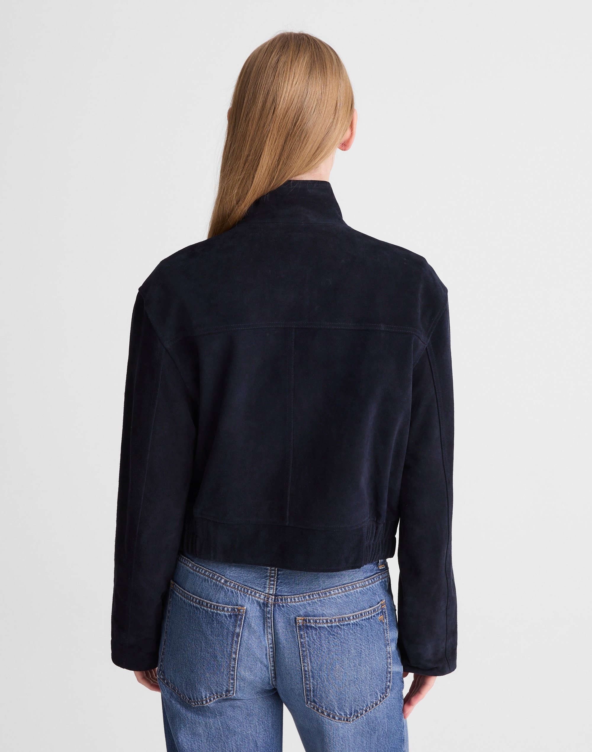 Funnel-Neck Utility Jacket in Suede