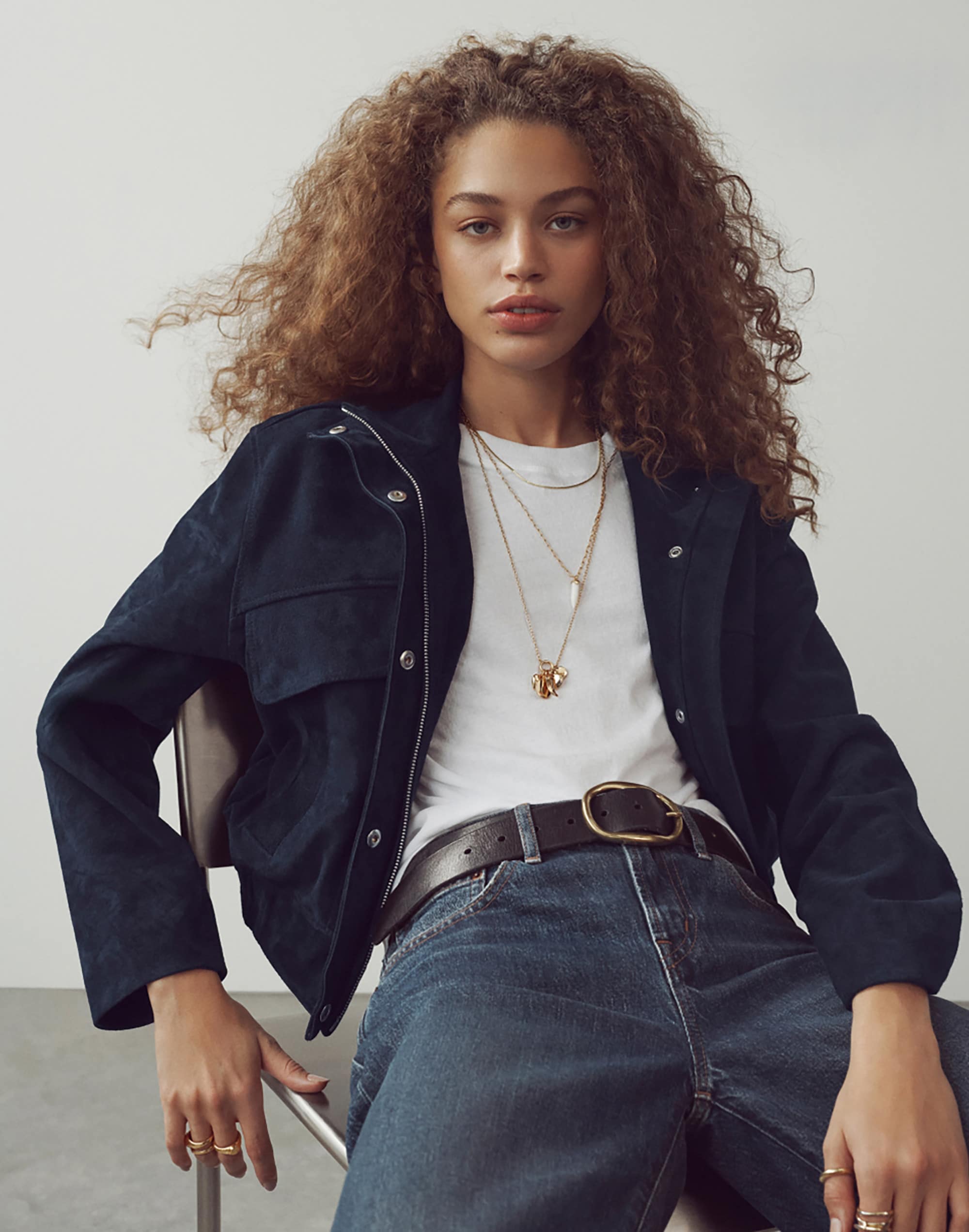 Funnel-Neck Utility Jacket in Suede