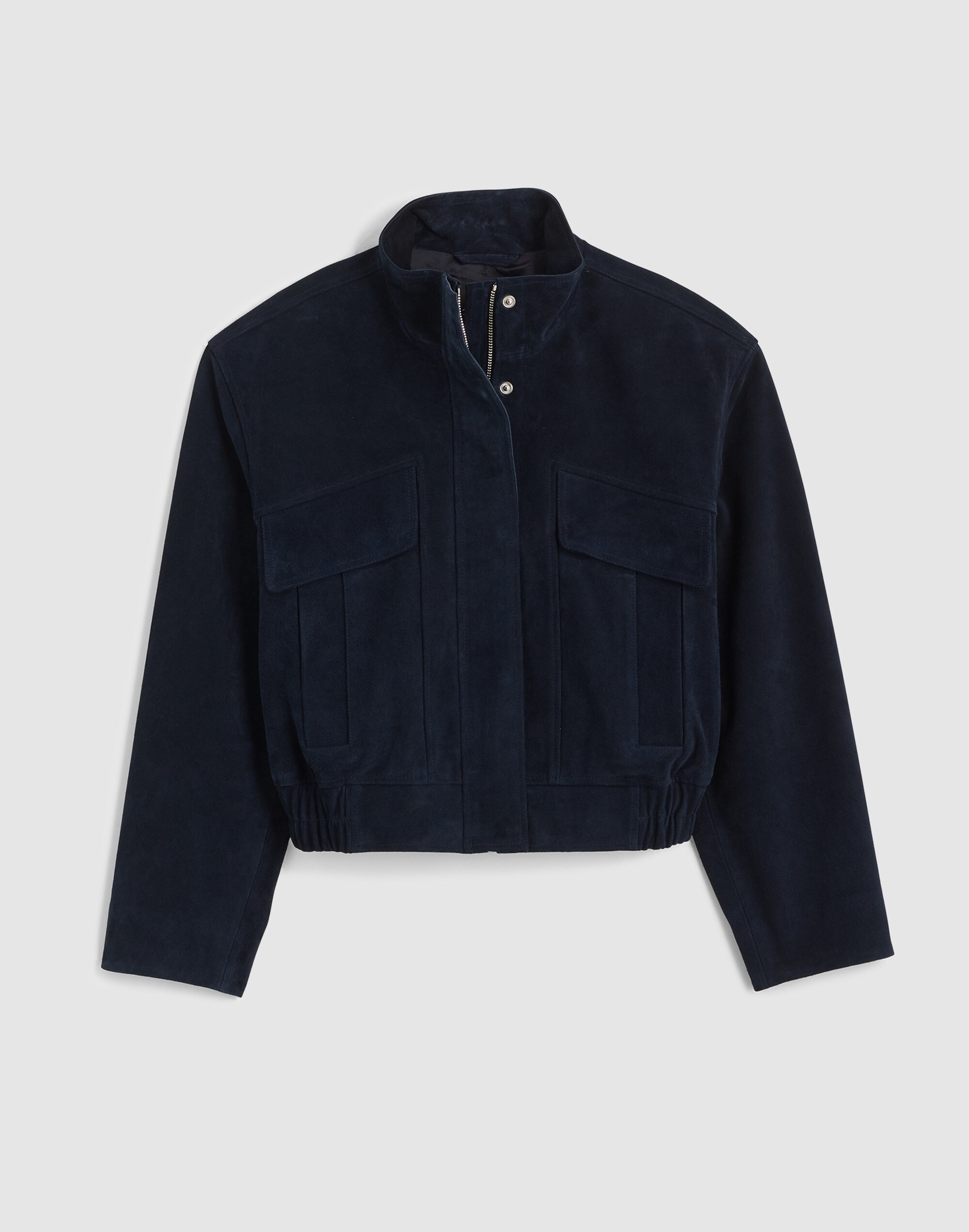Funnel-Neck Utility Jacket in Suede
