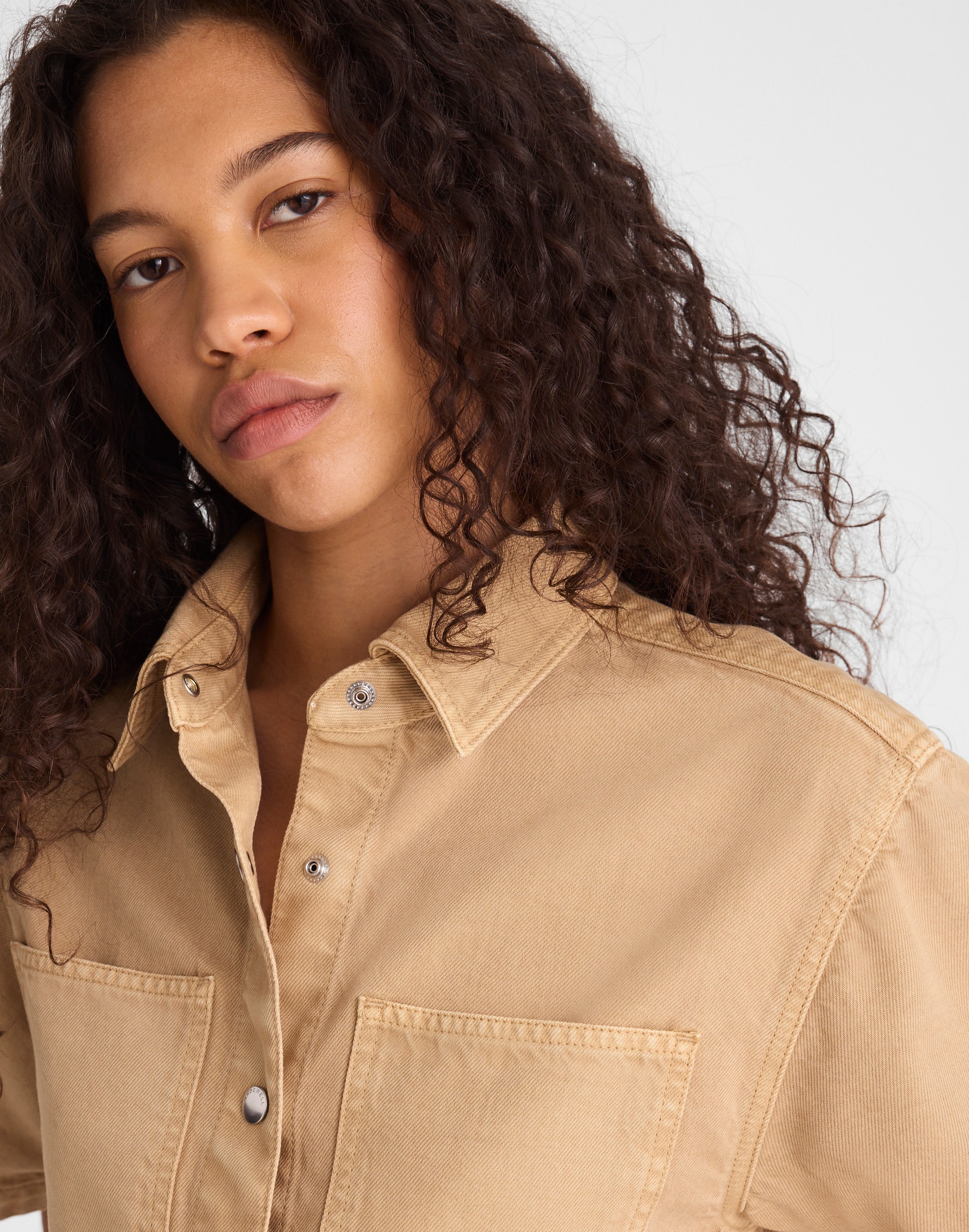 Boxy Crop Button-Up Shirt in Airy Denim