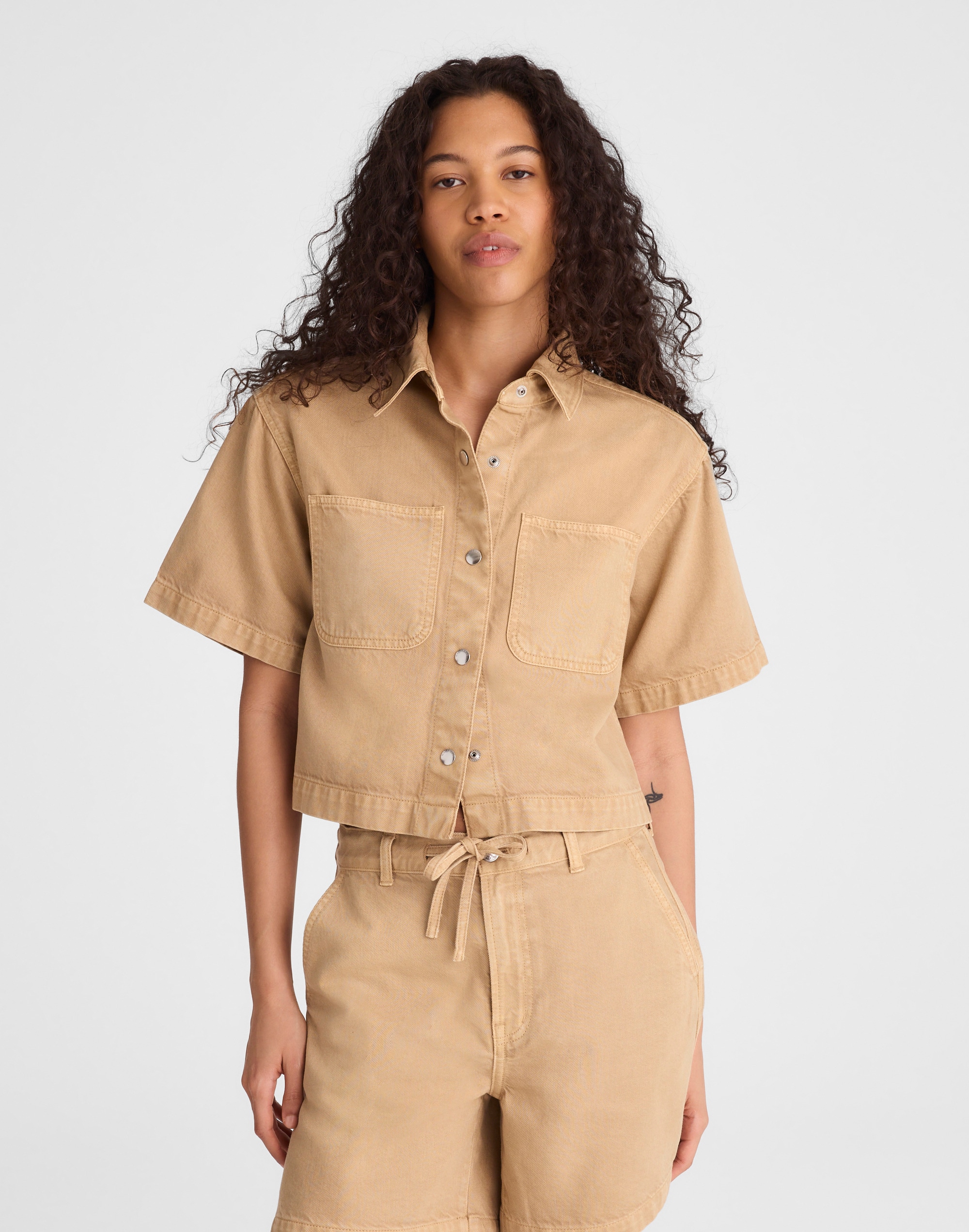Madewell Boxy Crop Button-up Shirt In Brown