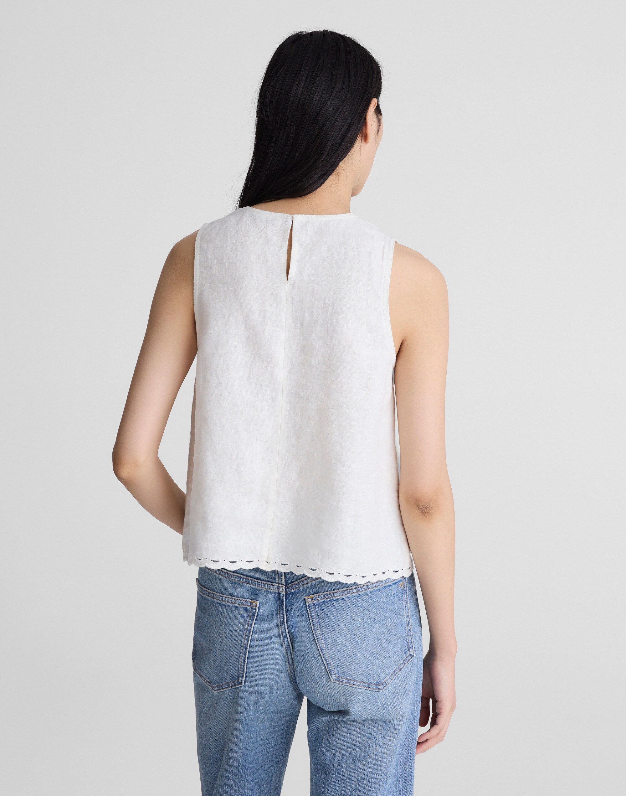 Lace-Trim Shell Top in 100% Linen