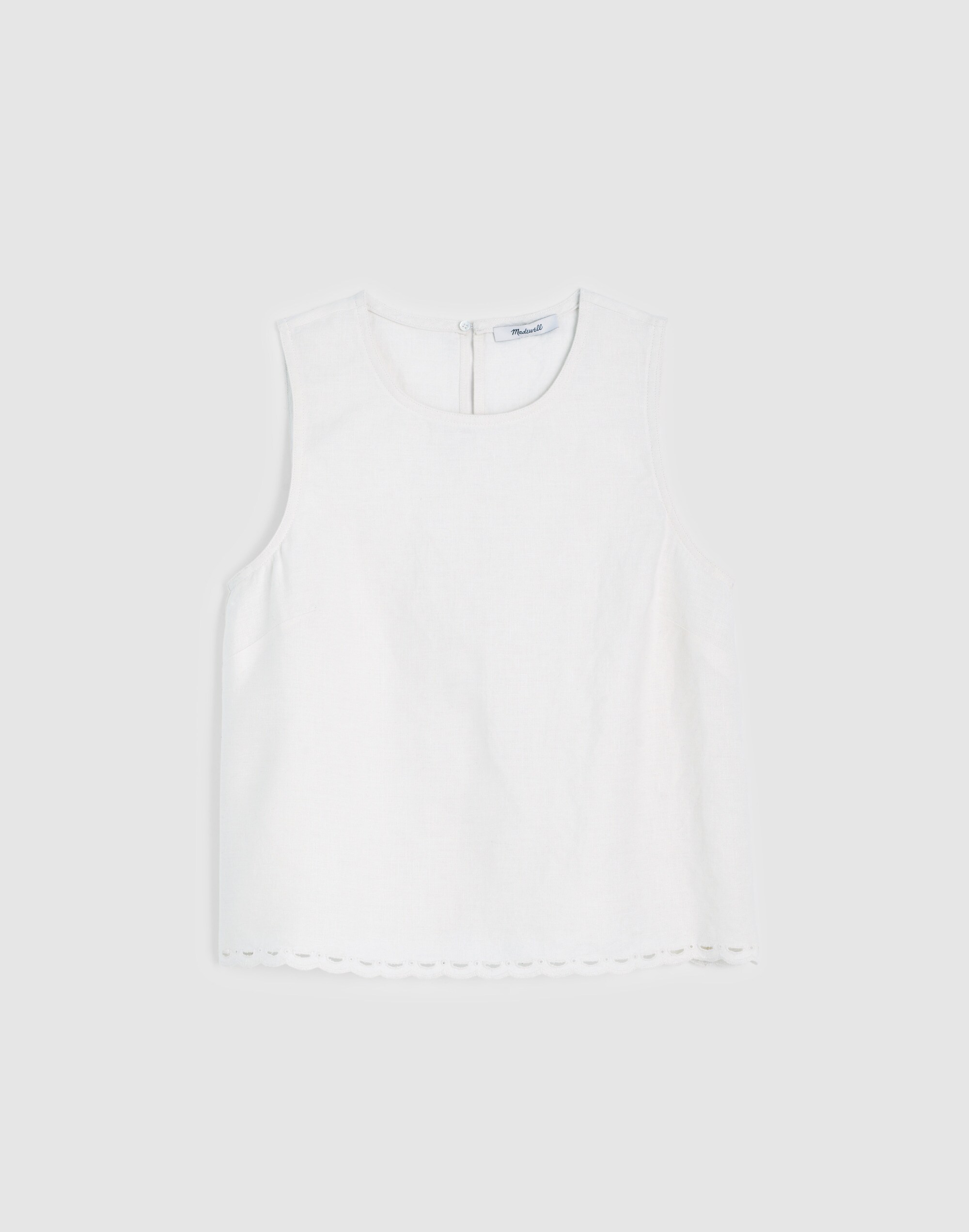 Lace-Trim Shell Top in 100% Linen