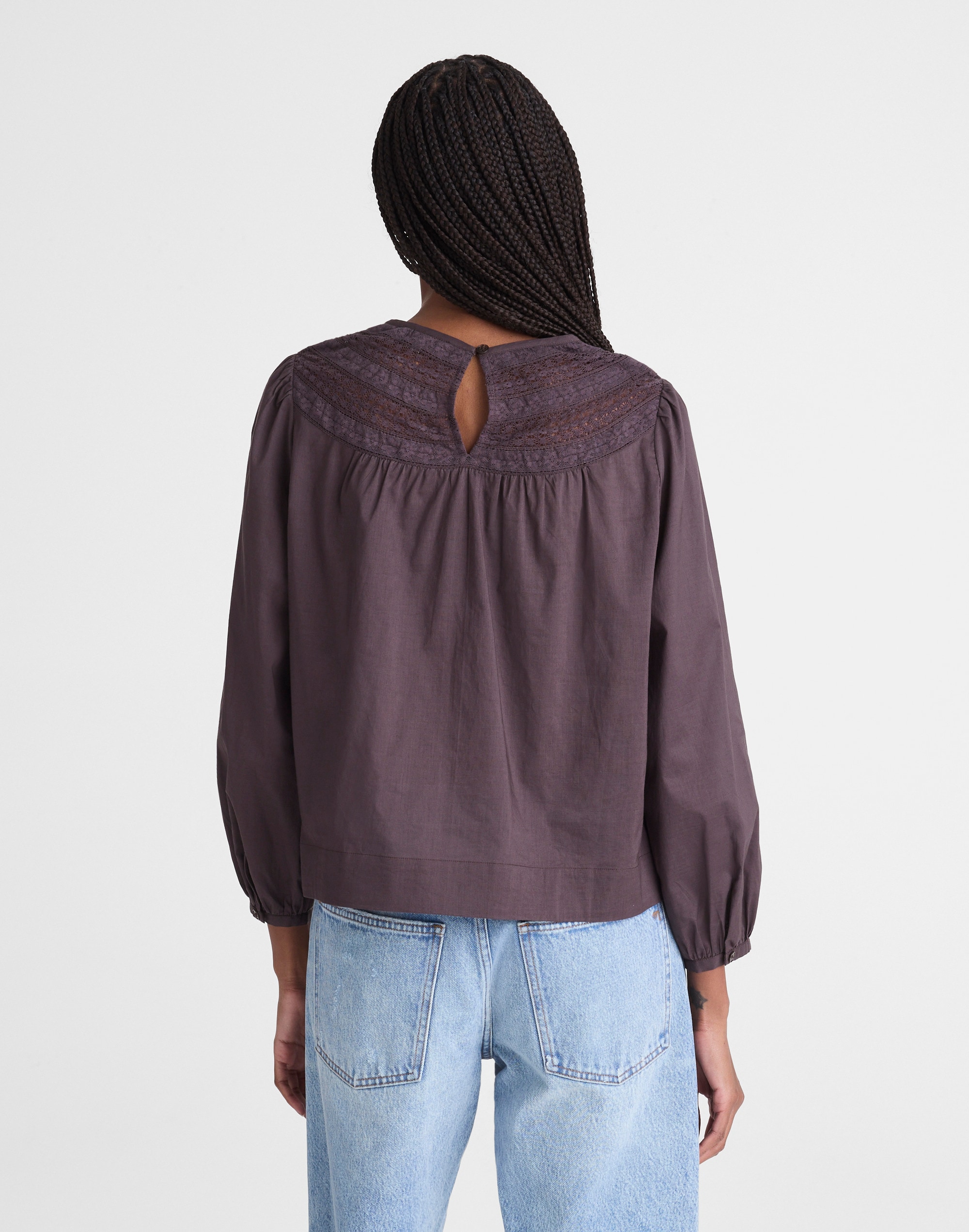 Lace-Insert High-Neck Top