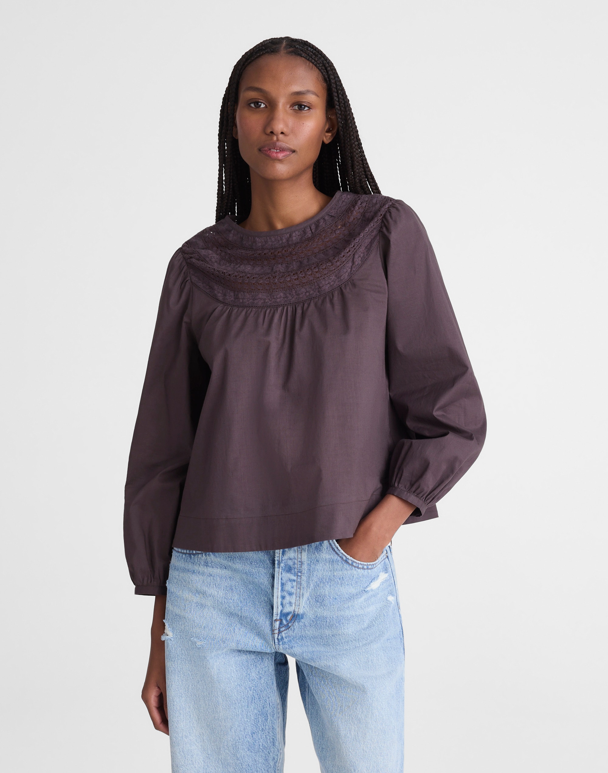 Lace-Insert High-Neck Top