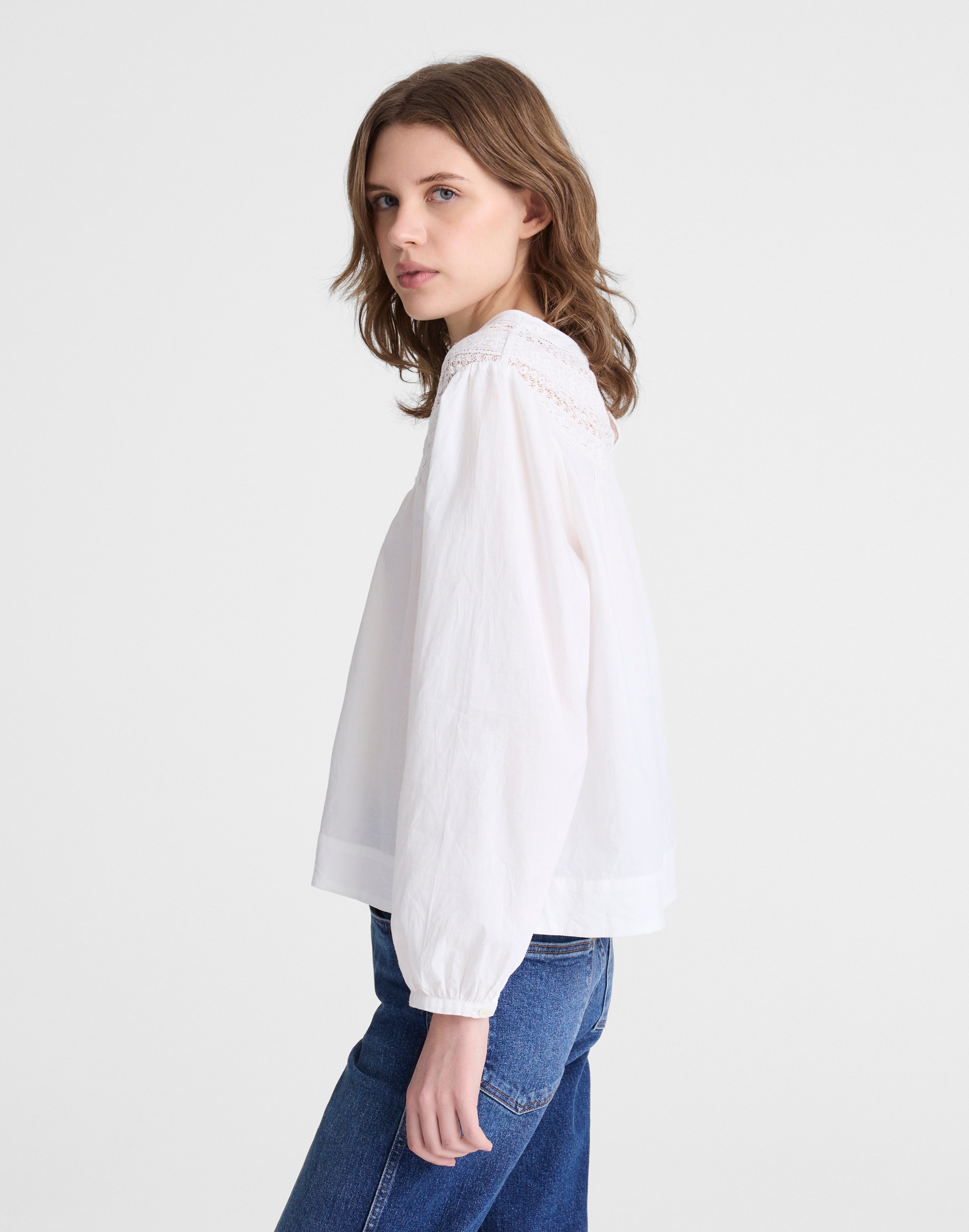 Lace-Insert High-Neck Top