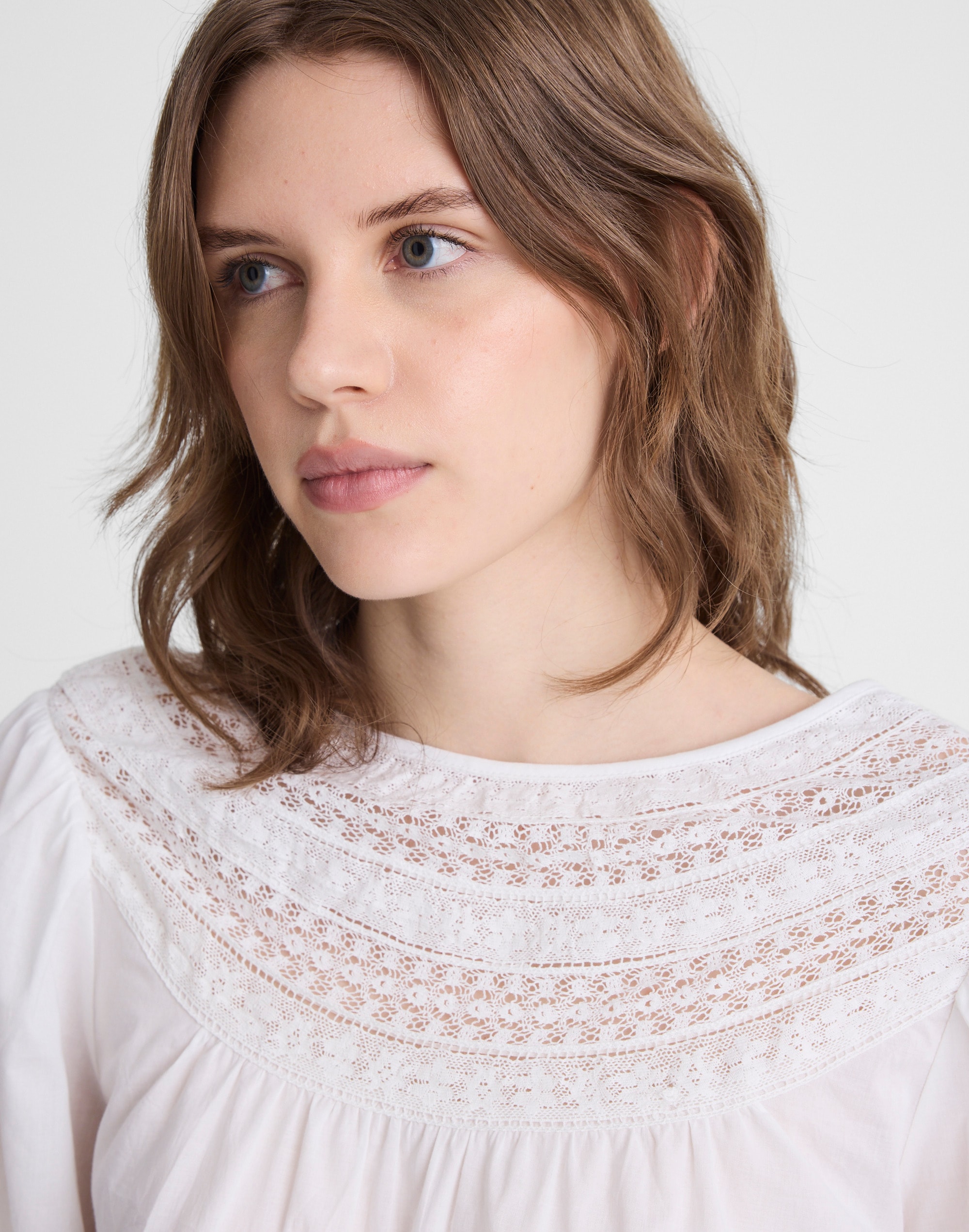 Lace-Insert High-Neck Top