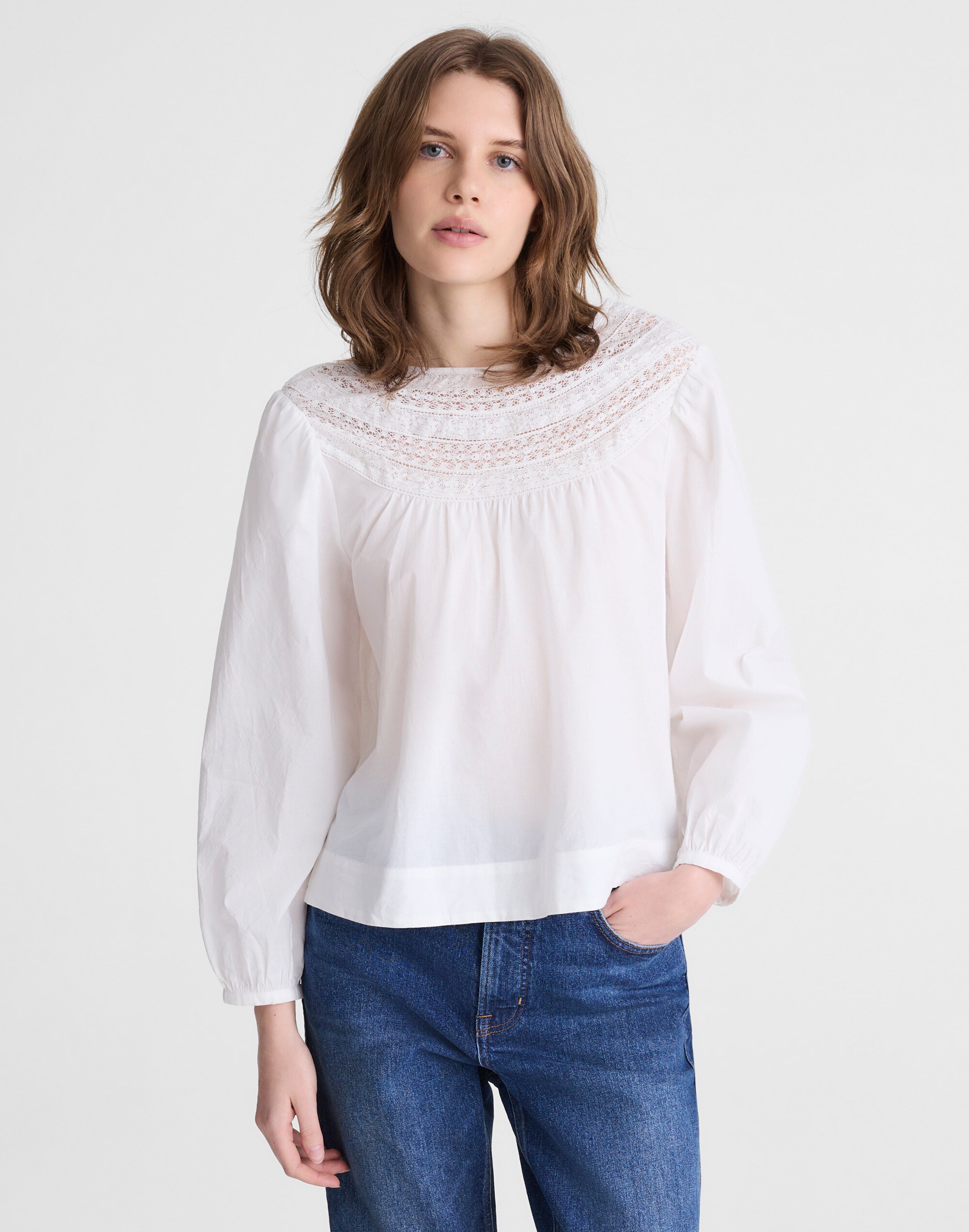 Lace-Insert High-Neck Top