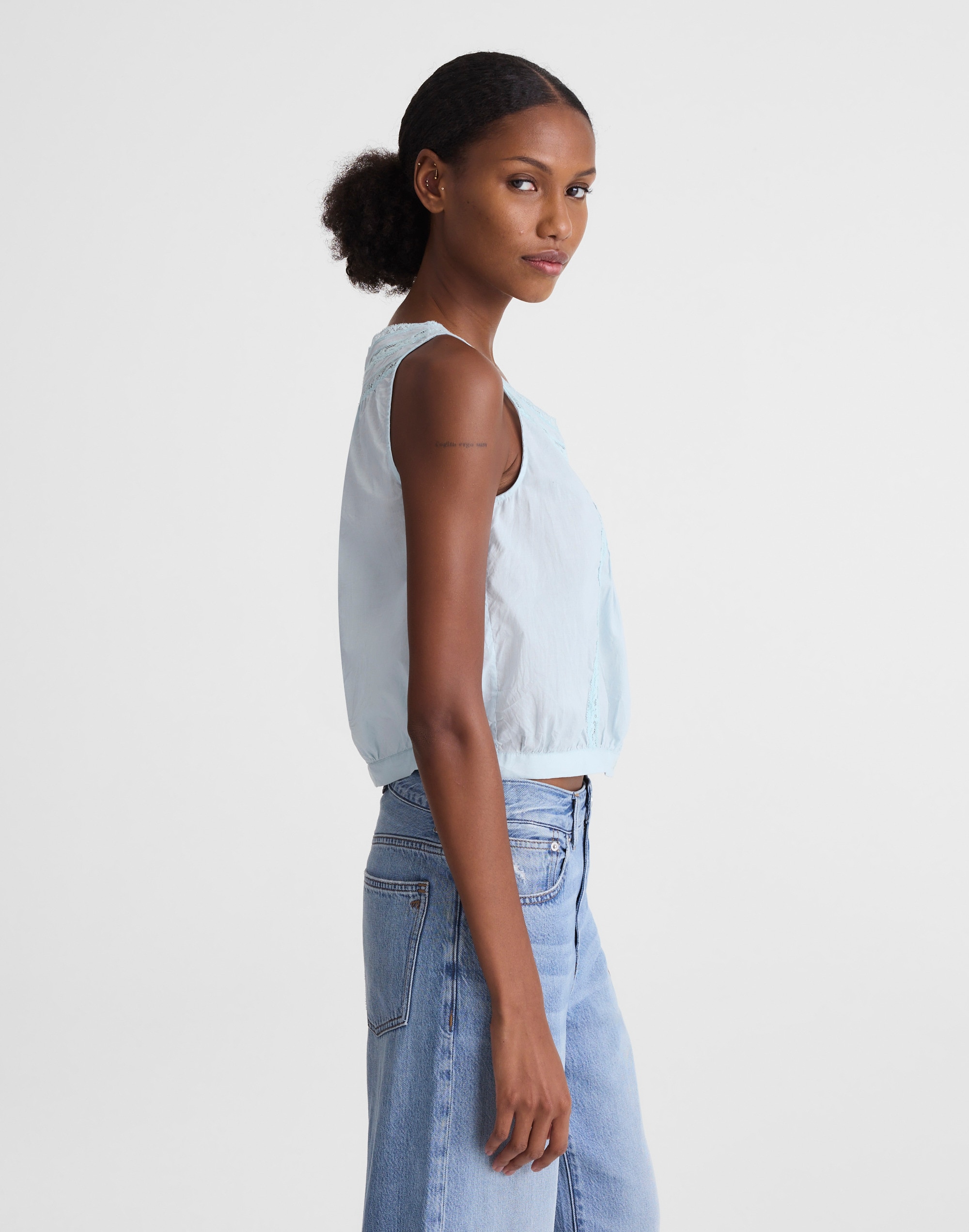 Lace-Insert Pintuck Sleeveless Top