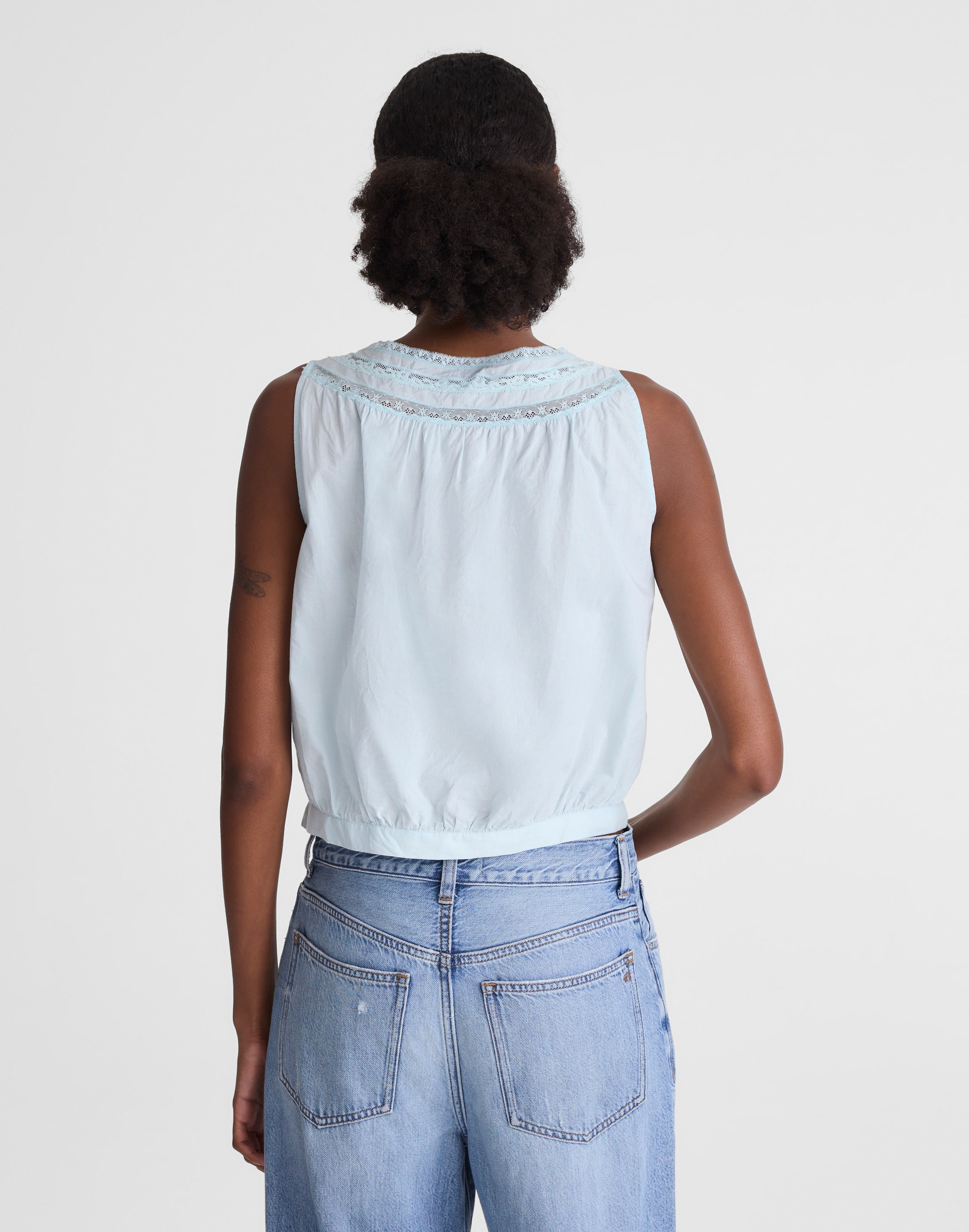 Lace-Insert Pintuck Sleeveless Top