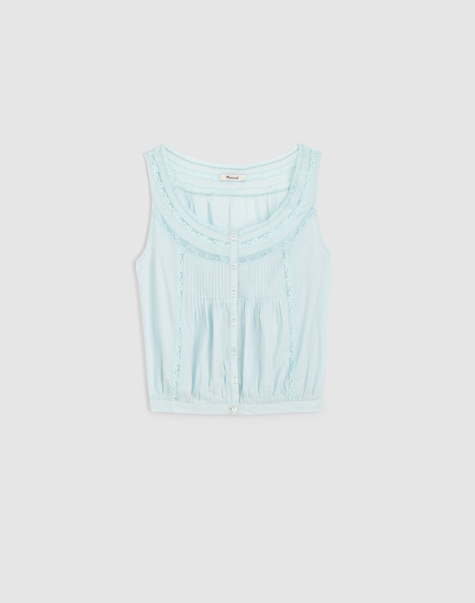 Lace-Insert Pintuck Sleeveless Top