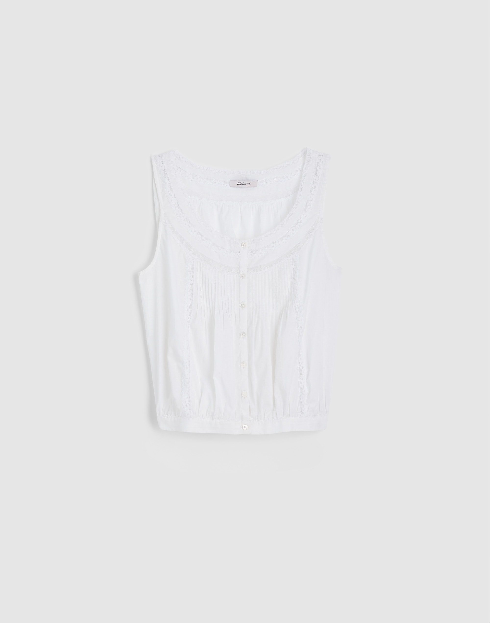 Lace-Insert Pintuck Sleeveless Top