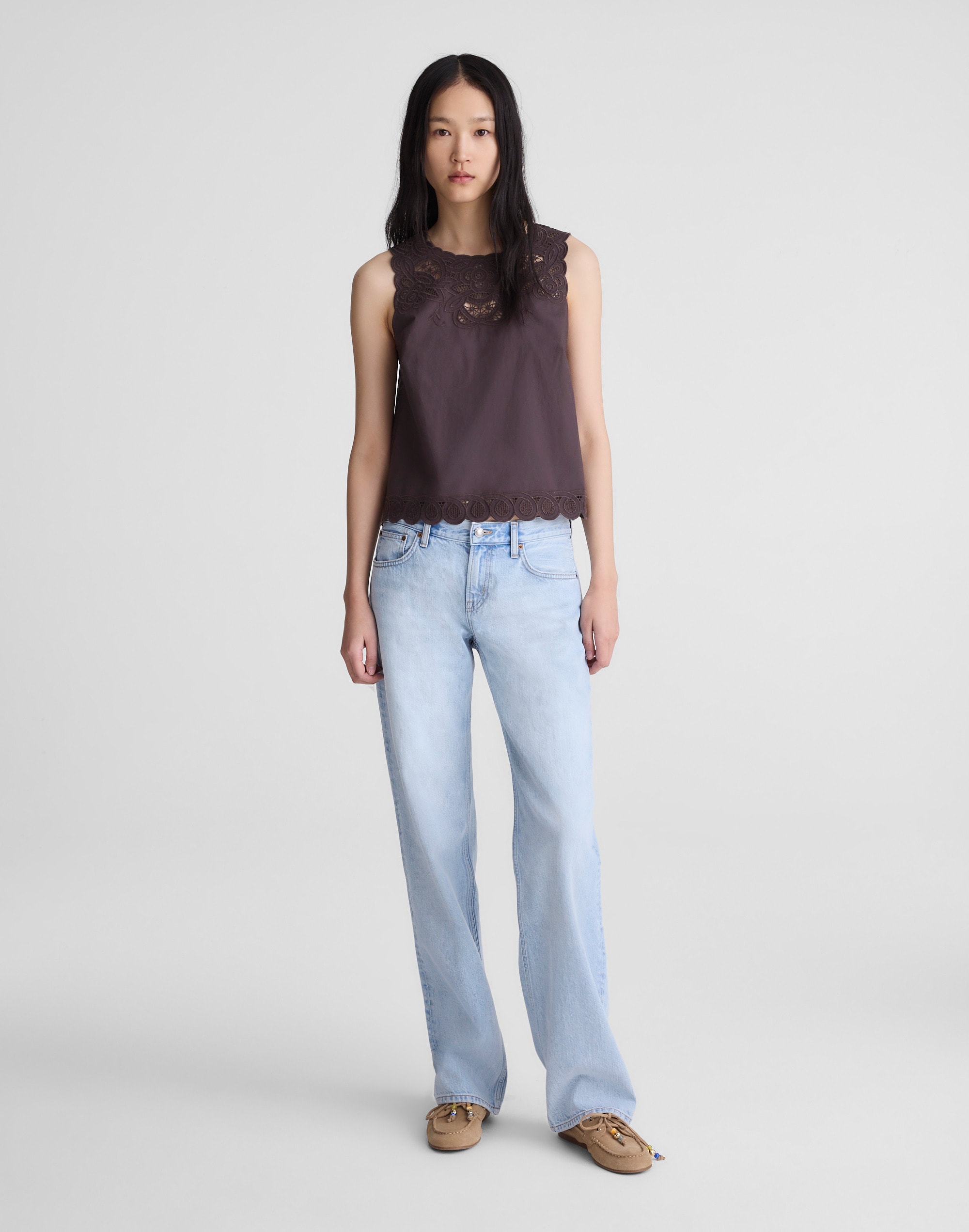 Embroidered Shell Top in Poplin