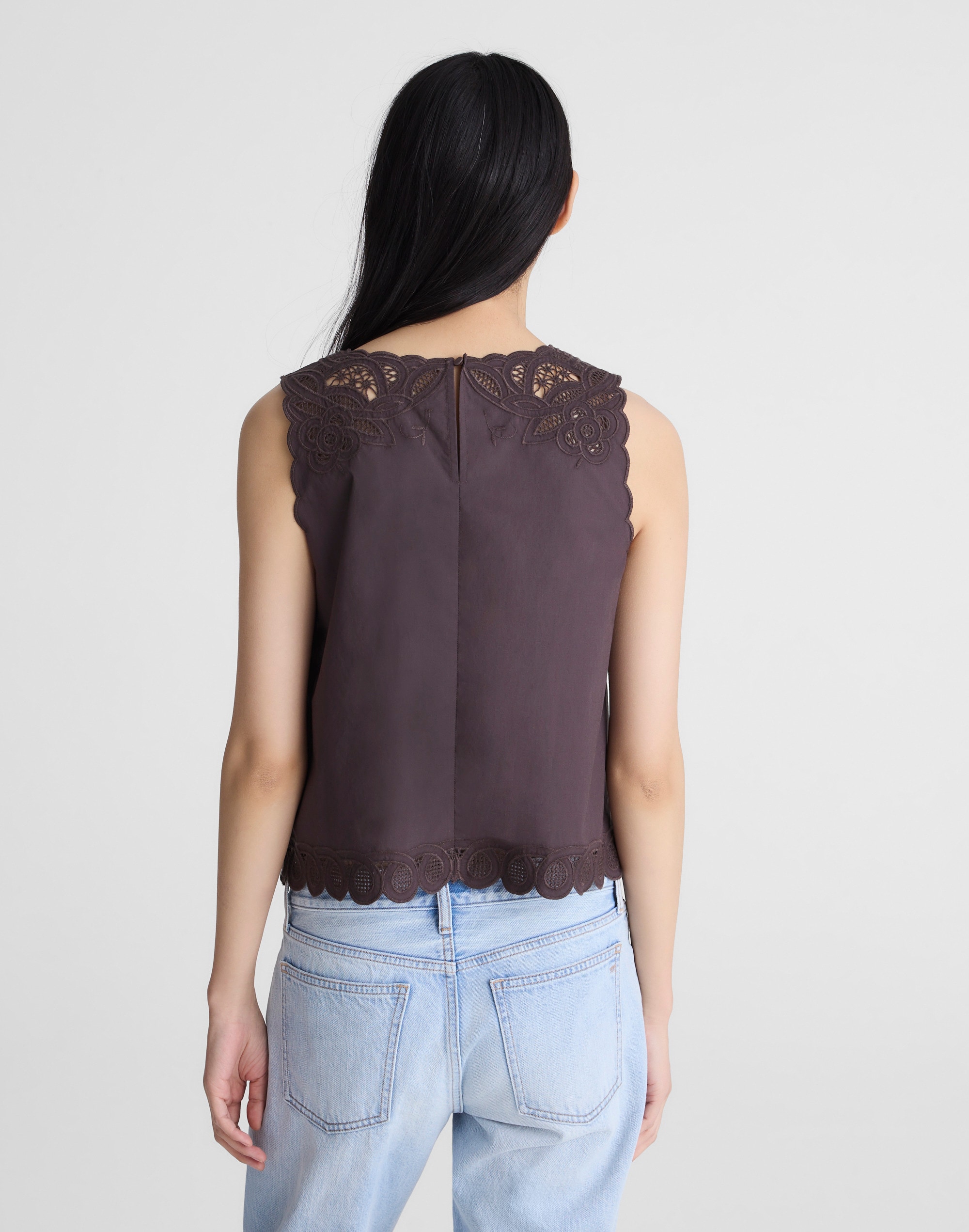 Embroidered Shell Top in Poplin
